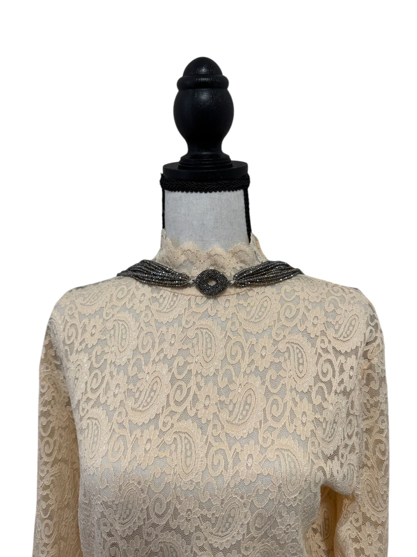 Crystal Scarf Black and Beige Multiway Drape Style Statement Necklace