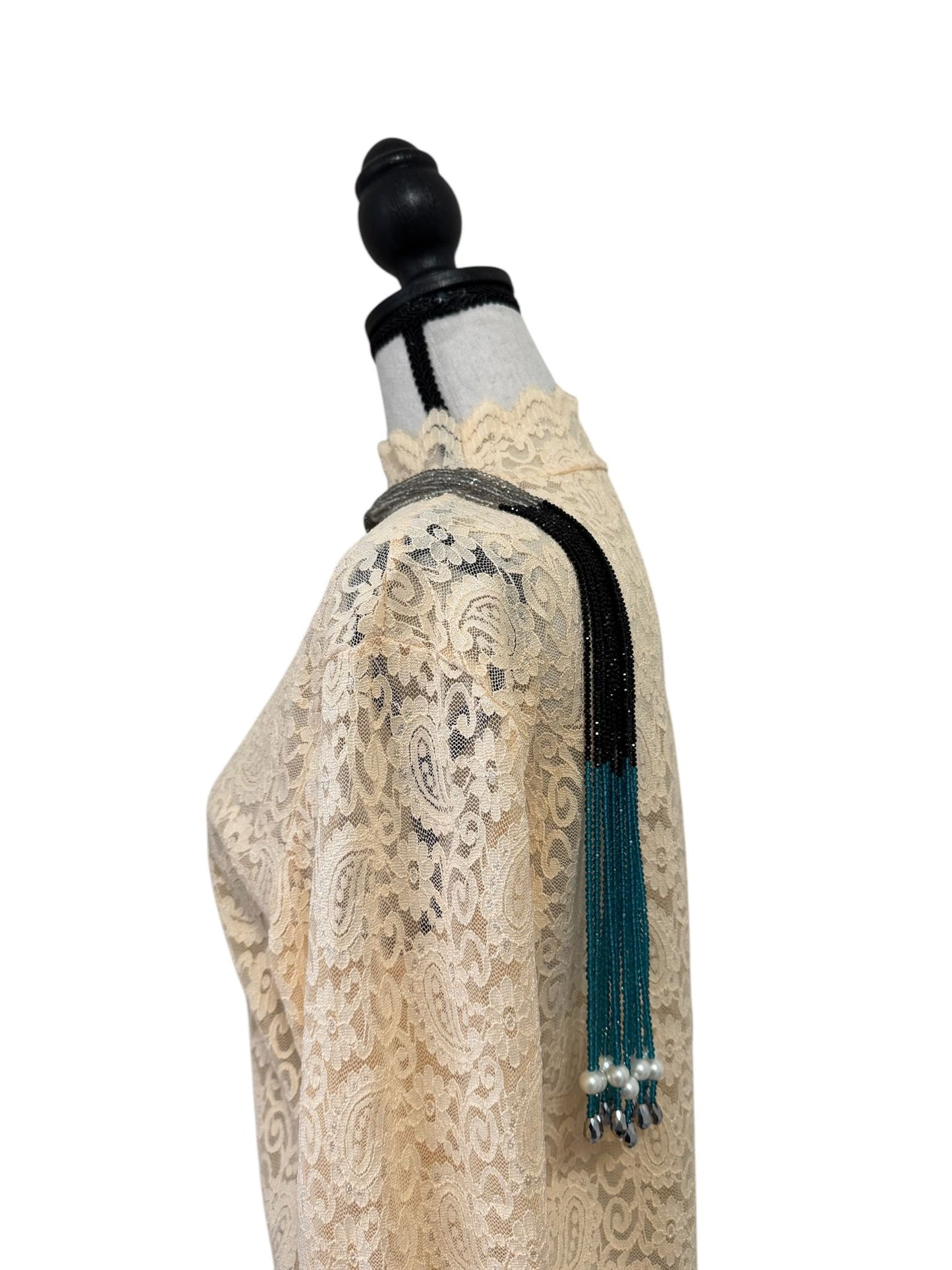 Crystal Scarf Teel Black and Gray Multiway Drape Style Statement Necklace