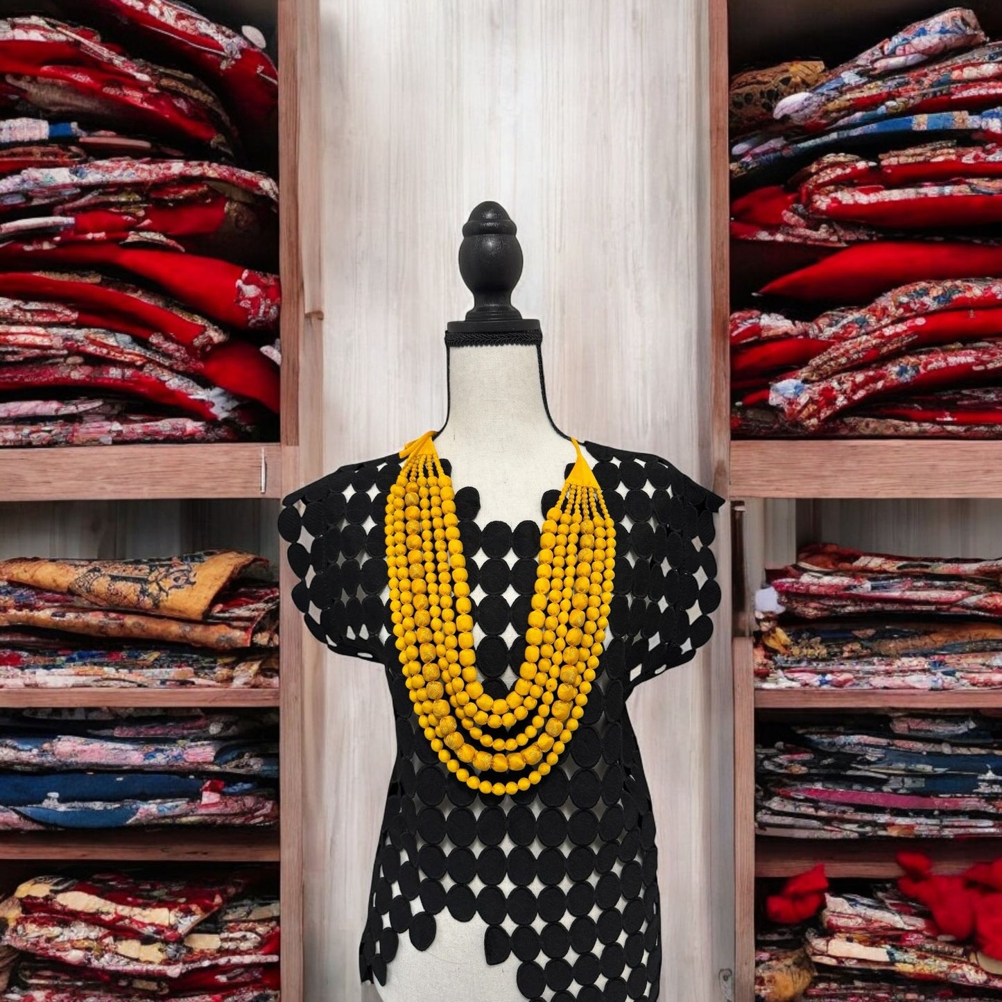 Jamawar Silk Textile 6 Layer Adjustable Tie-Up Necklace