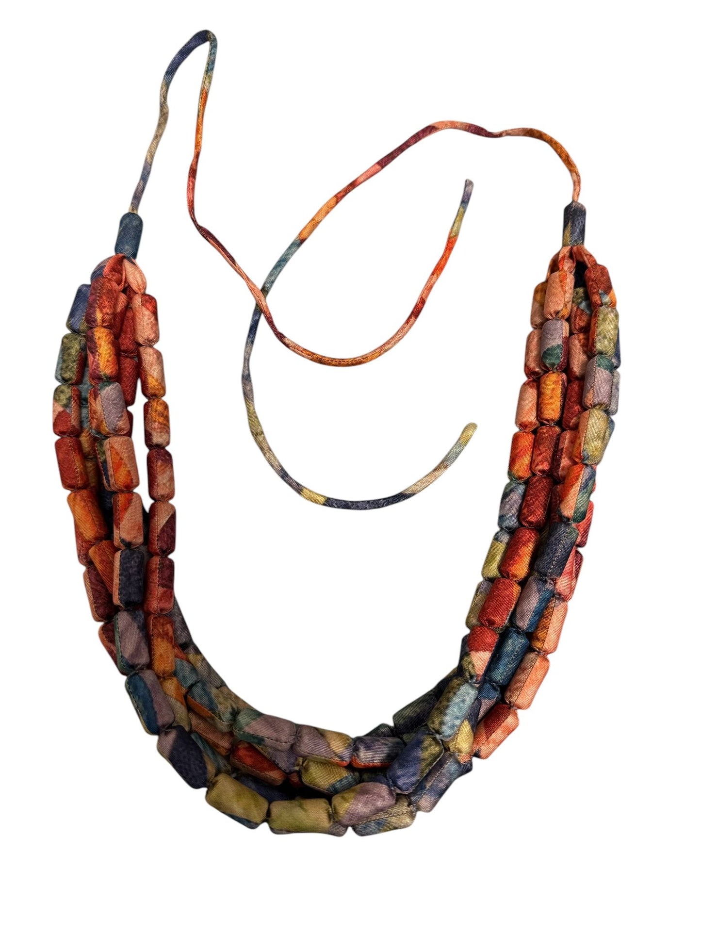 Printed Silk Cluster Textile 6 Line Adjustable Tie-Up Necklace