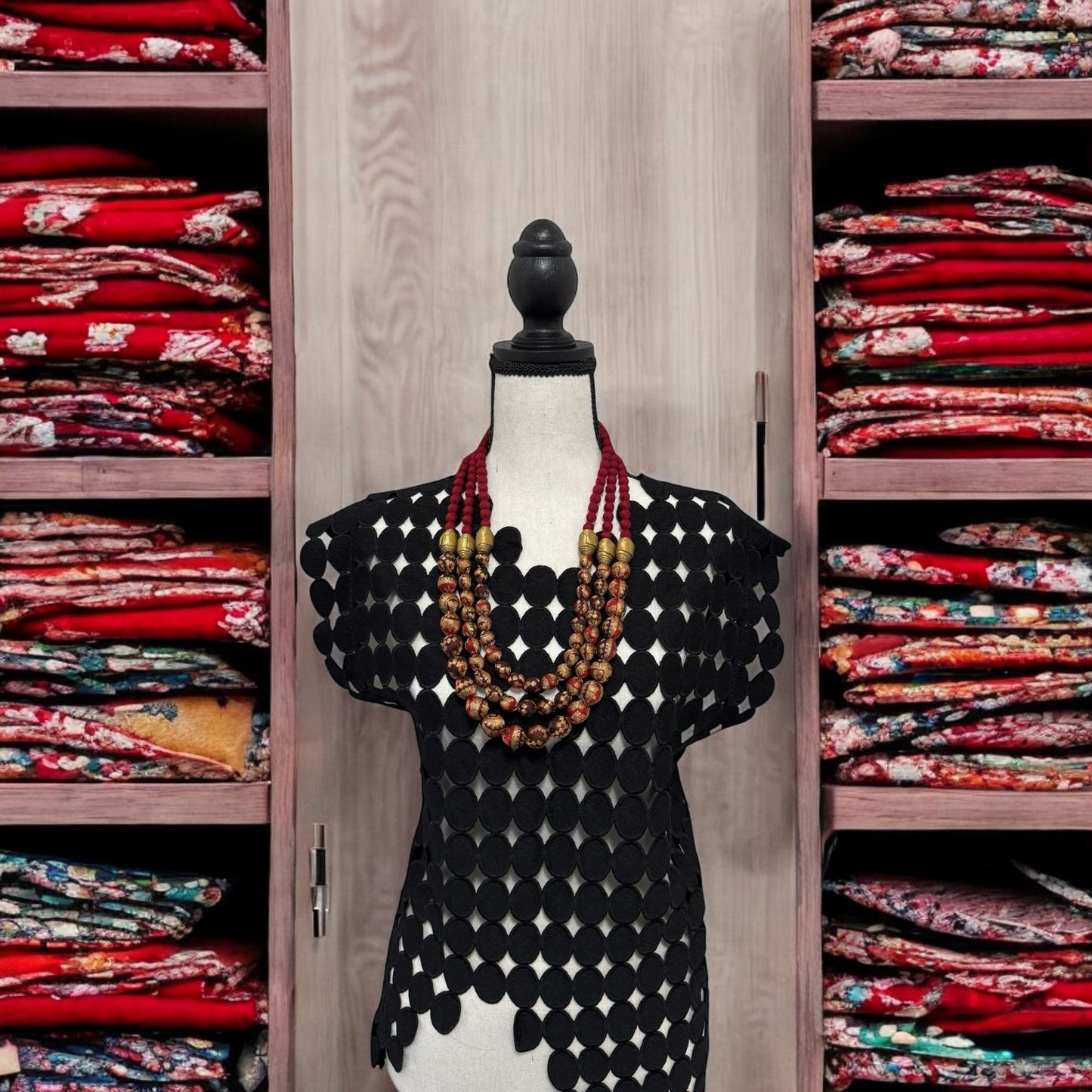 Jamawar Tissue Silk Textile 3 Layer Necklace