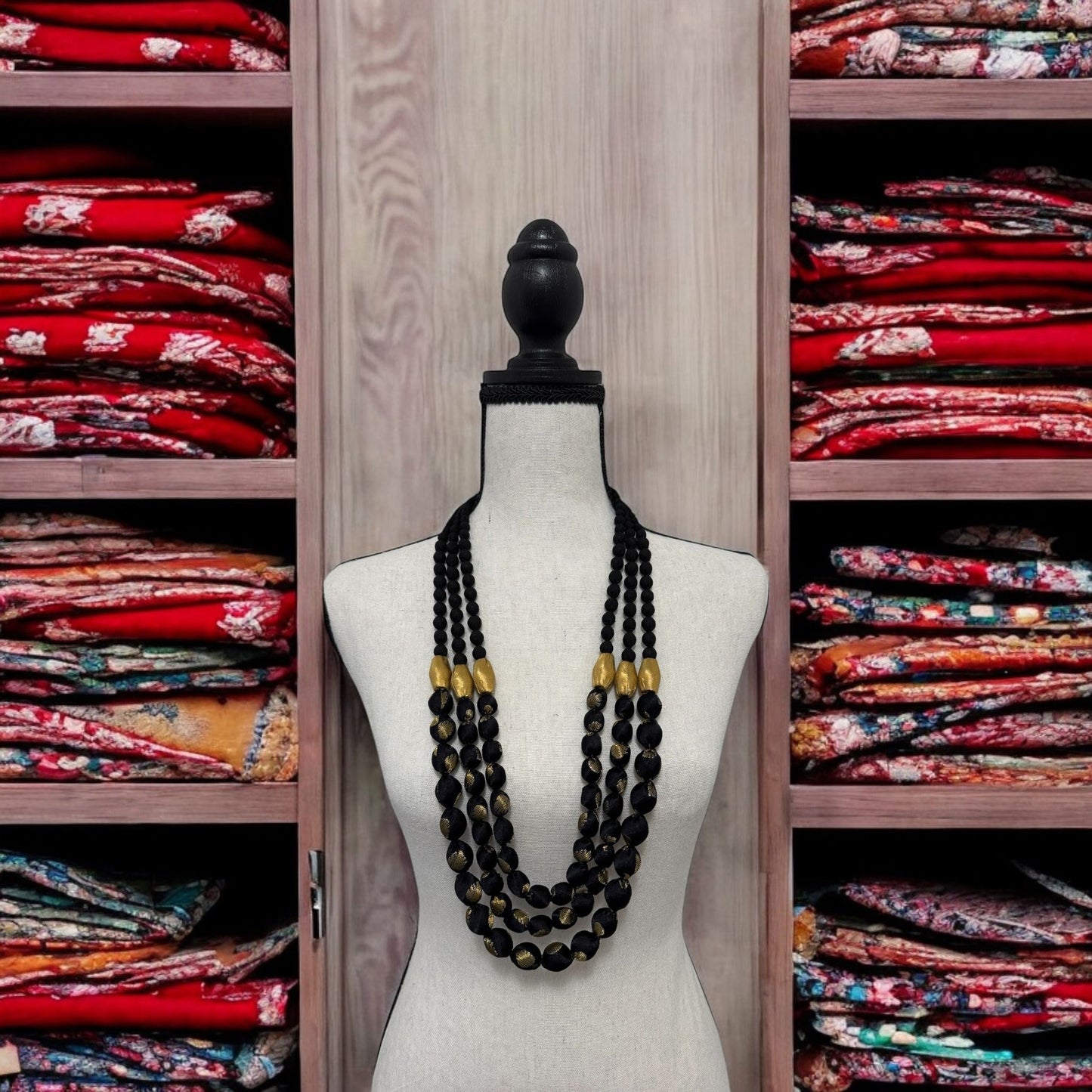 Jamawar Tissue Silk Textile 3 Layer Necklace