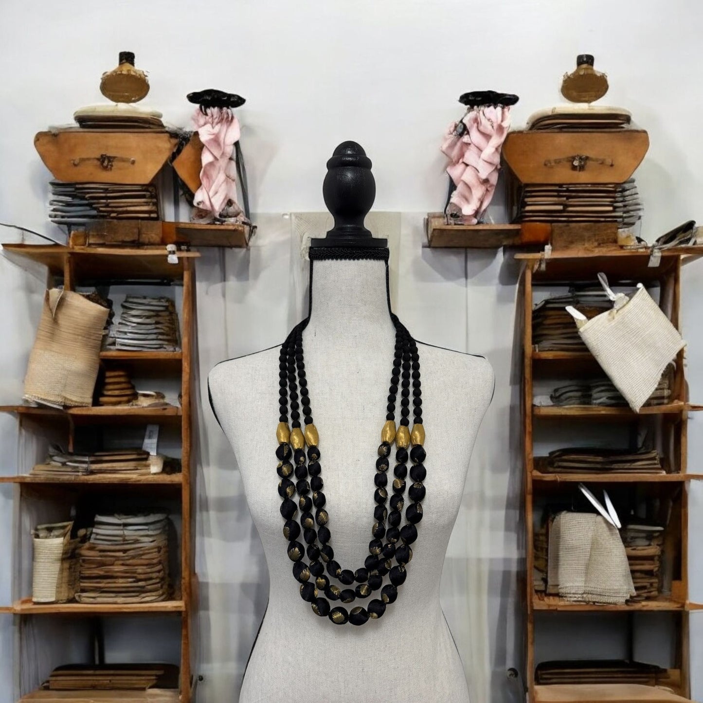 Jamawar Tissue Silk Textile 3 Layer Necklace