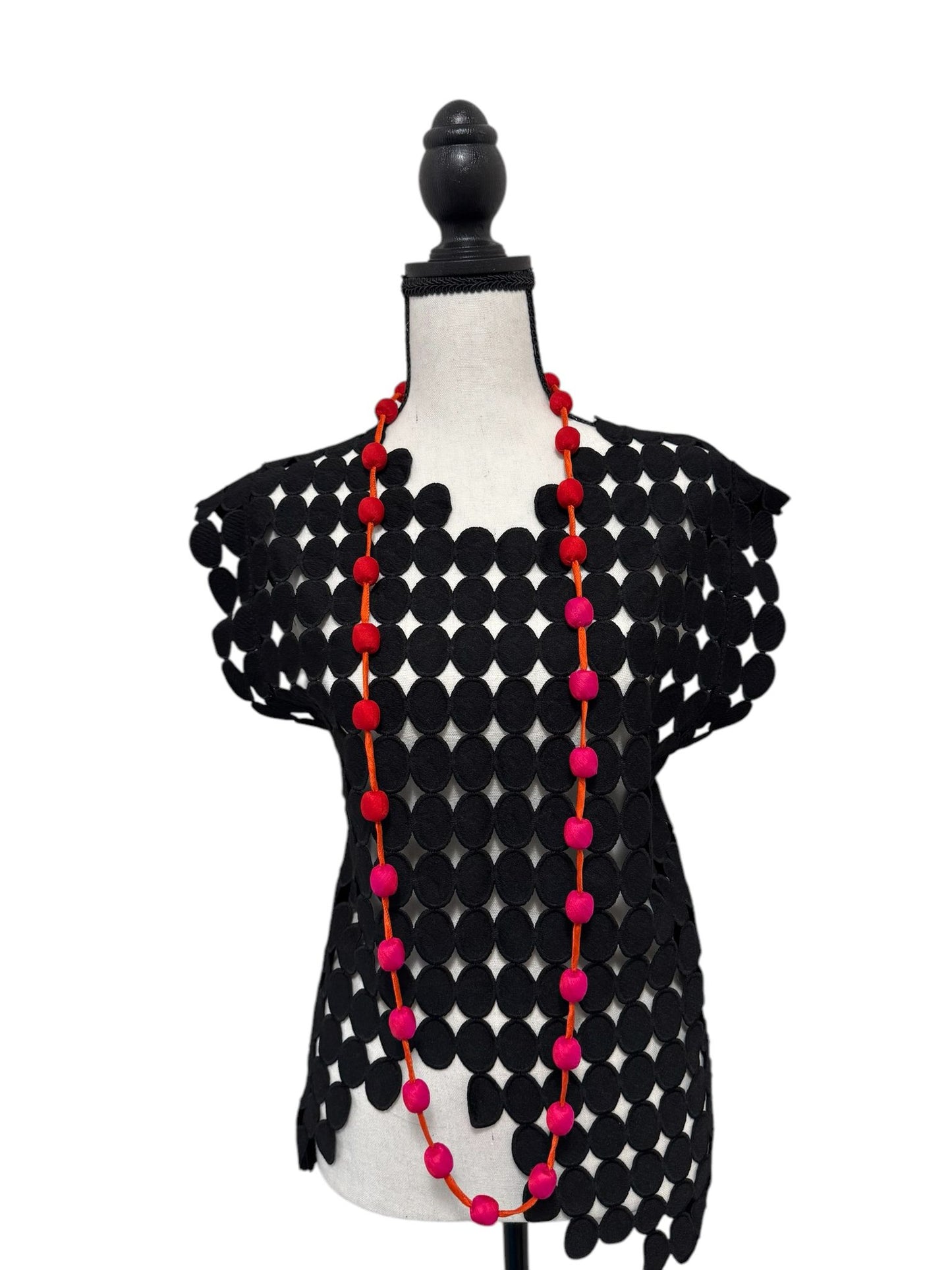 Silk Textile Extra Long Cord And Bead Necklace