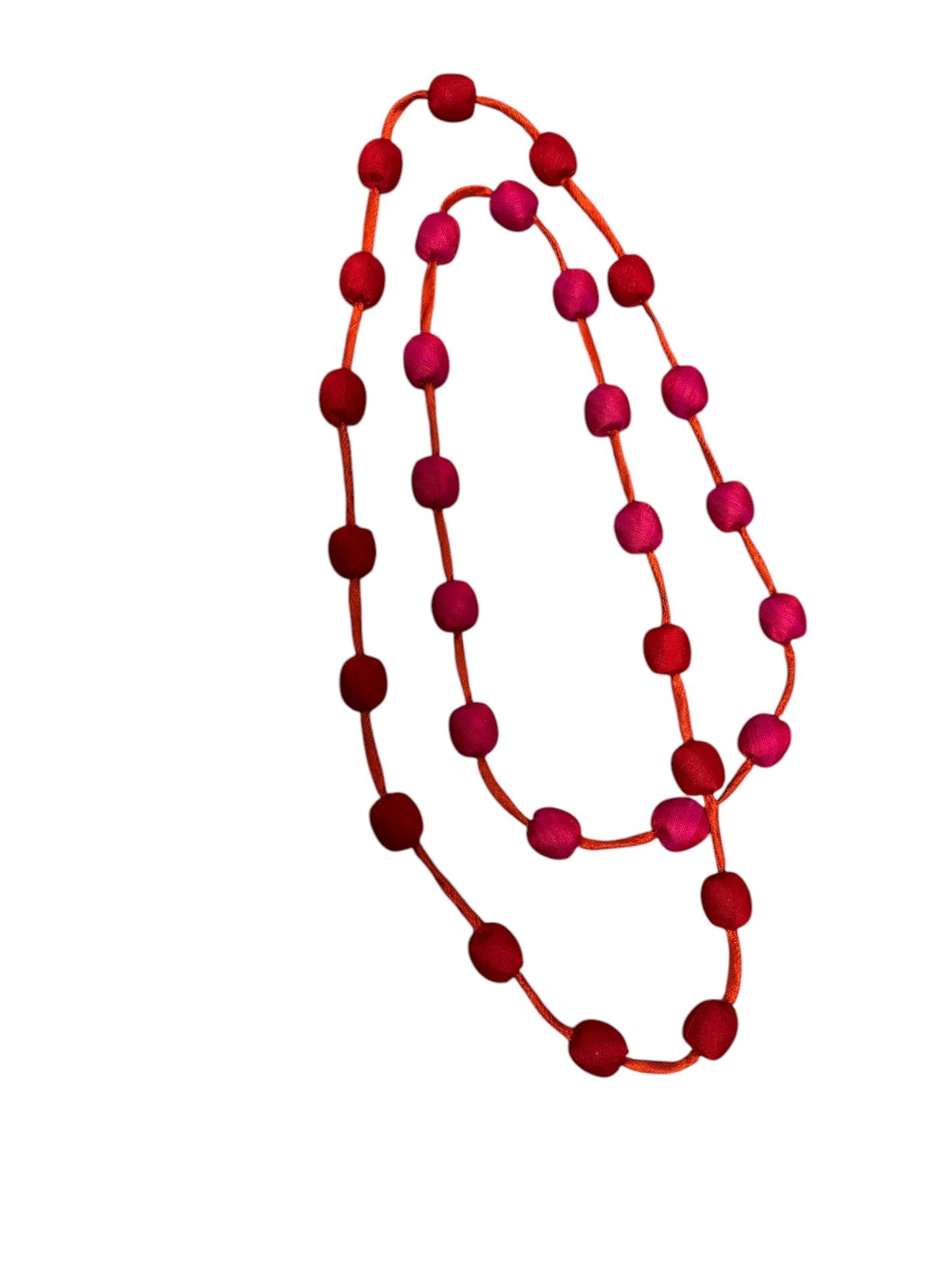 Silk Textile Extra Long Cord And Bead Necklace