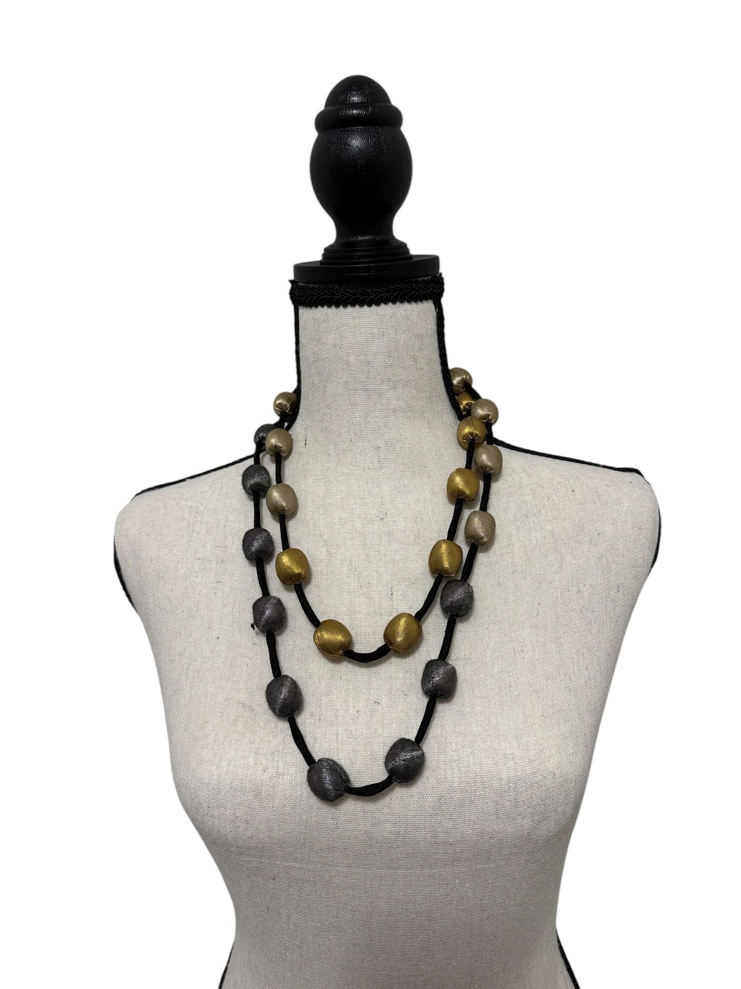 Tissue Silk Textile Extra Long Cord And Bead Necklace