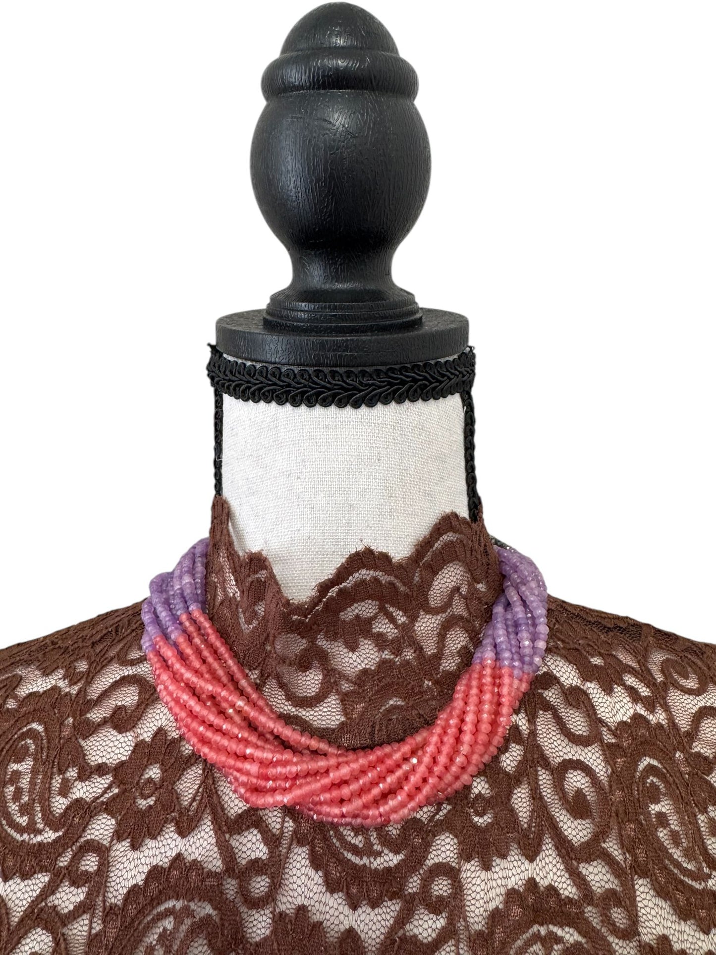 11 Line Multicolor Shaded Glass Bead Necklace Red