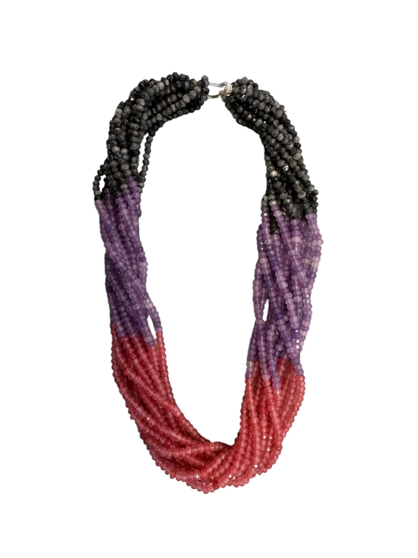 11 Line Multicolor Shaded Glass Bead Necklace Red