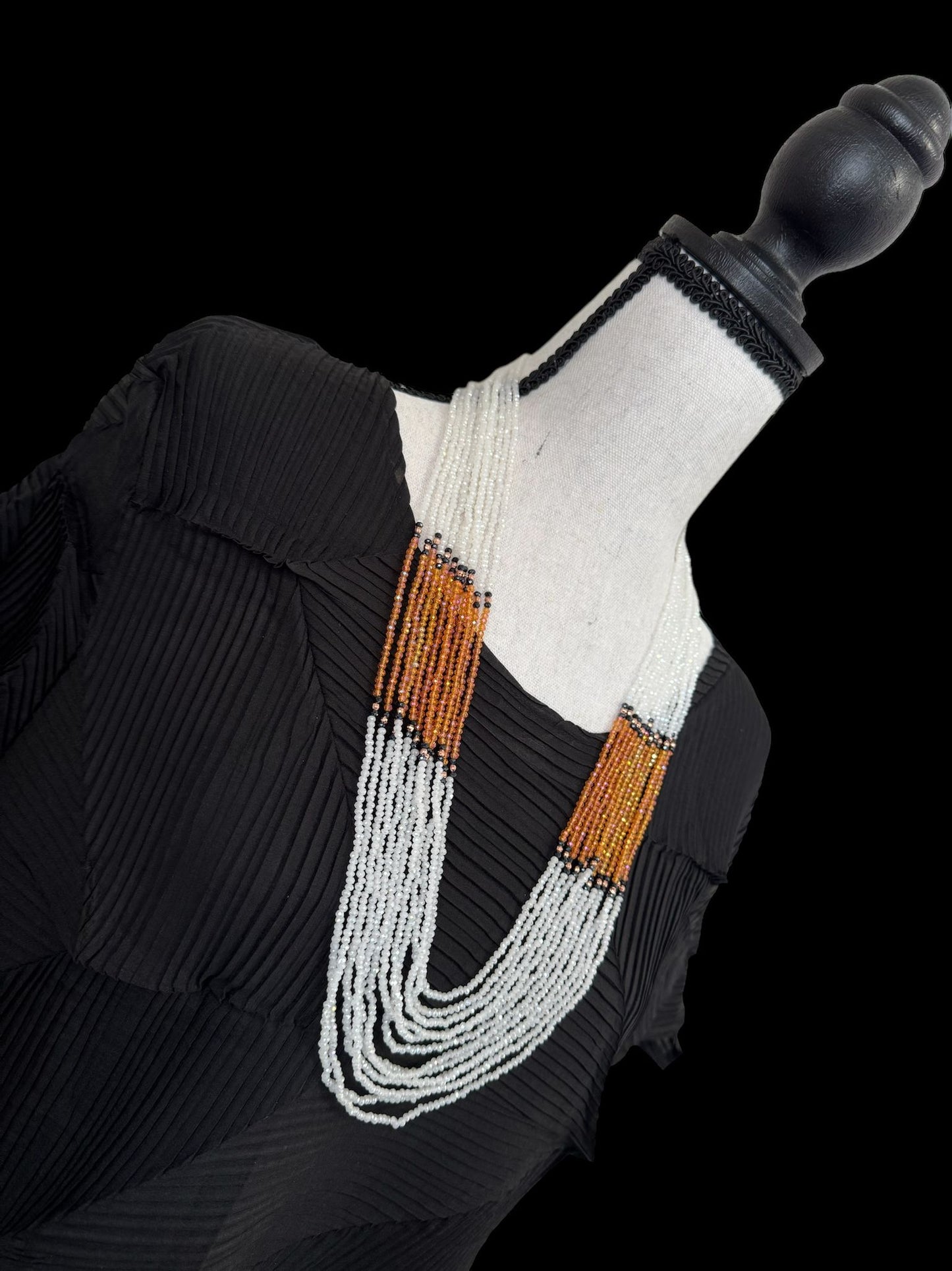 Layered White Crystal 12 Line Long Necklace Orange