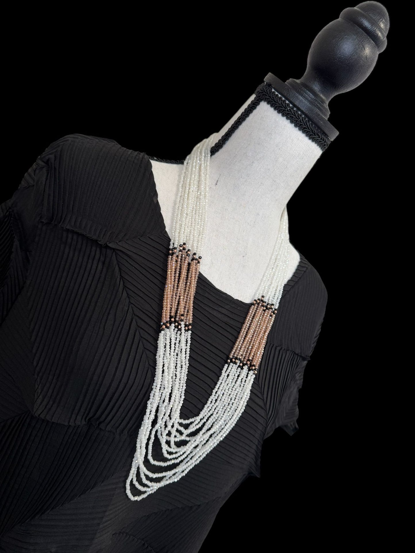 Layered White Crystal 12 Line Long Necklace Pink