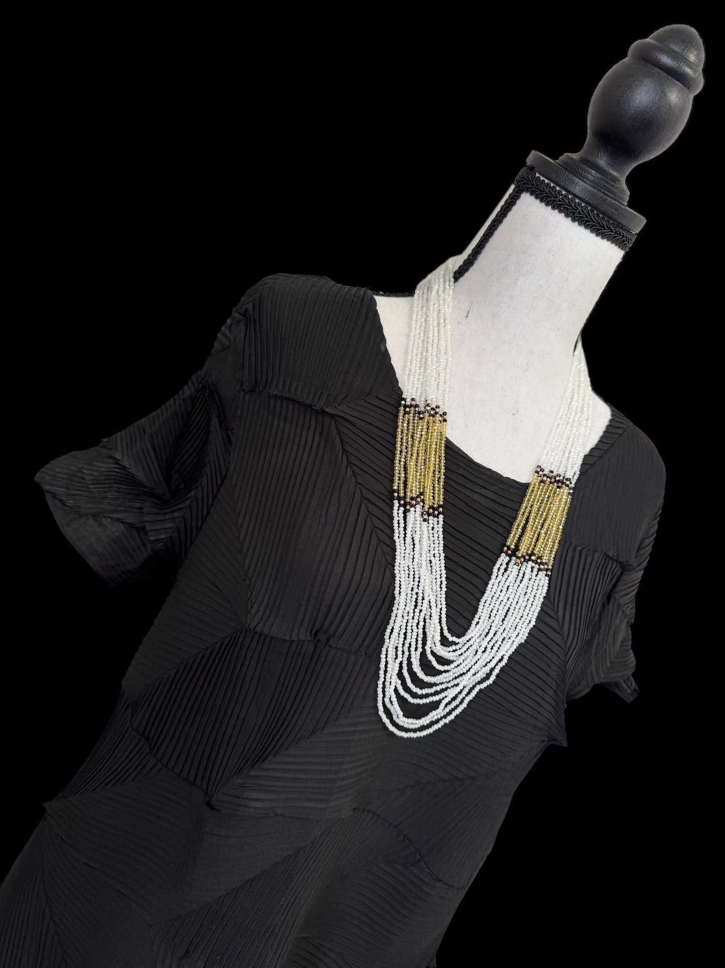 Layered White Crystal 12 Line Long Necklace Yellow