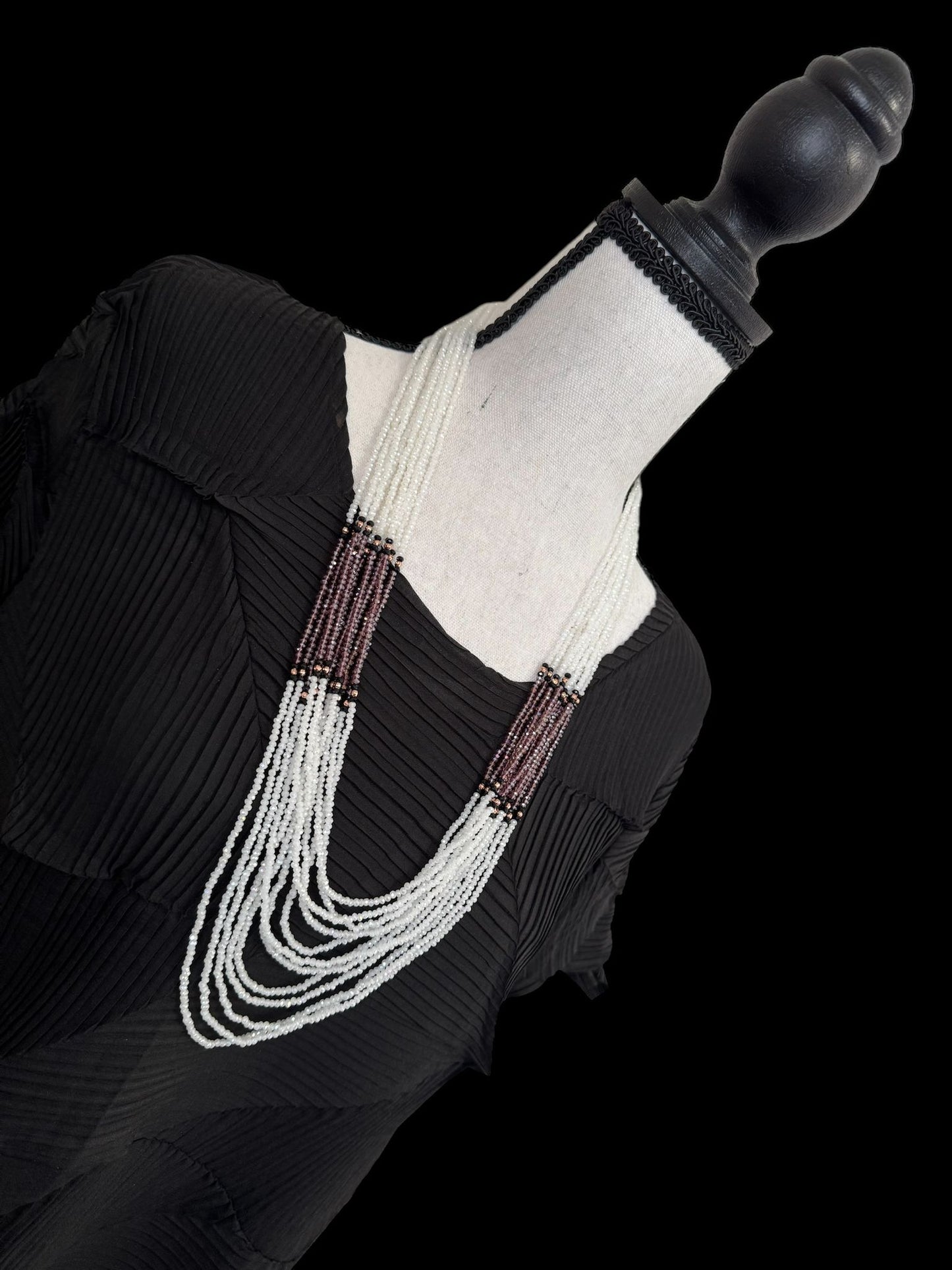 Layered White Crystal 12 Line Long Necklace Purple