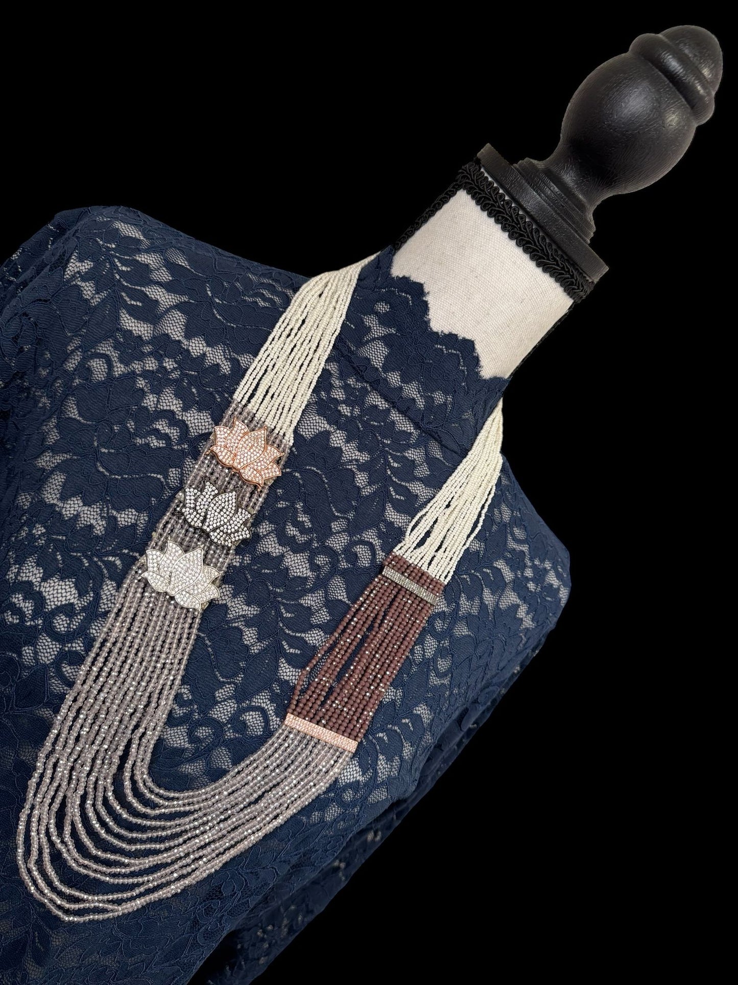 Necklace Crystal Layered with Tiny Pearls and Zircon Flowers White / Pink / Purple