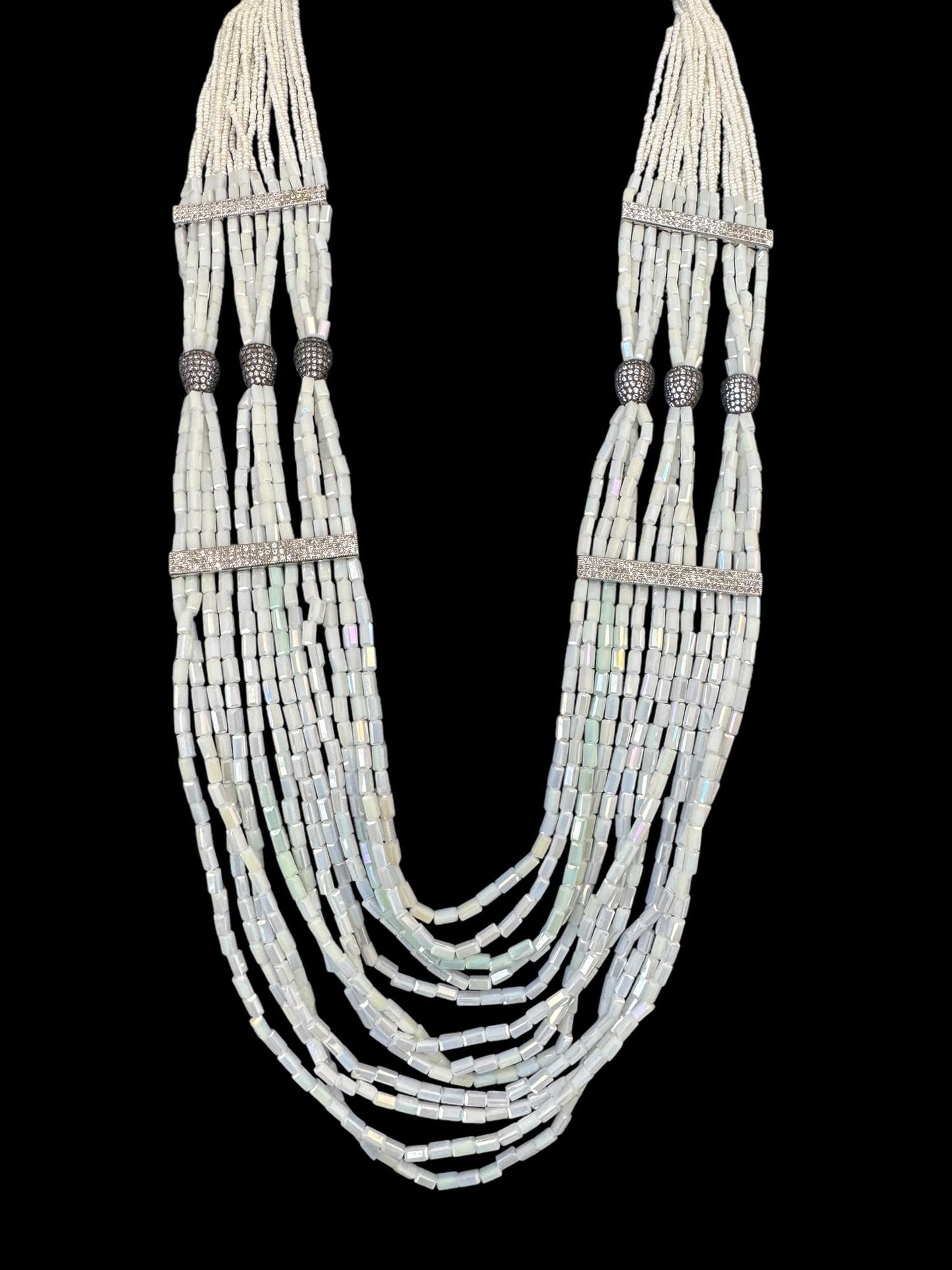 Necklace Crystal Layered with Tiny Pearls and Zircon Stones White