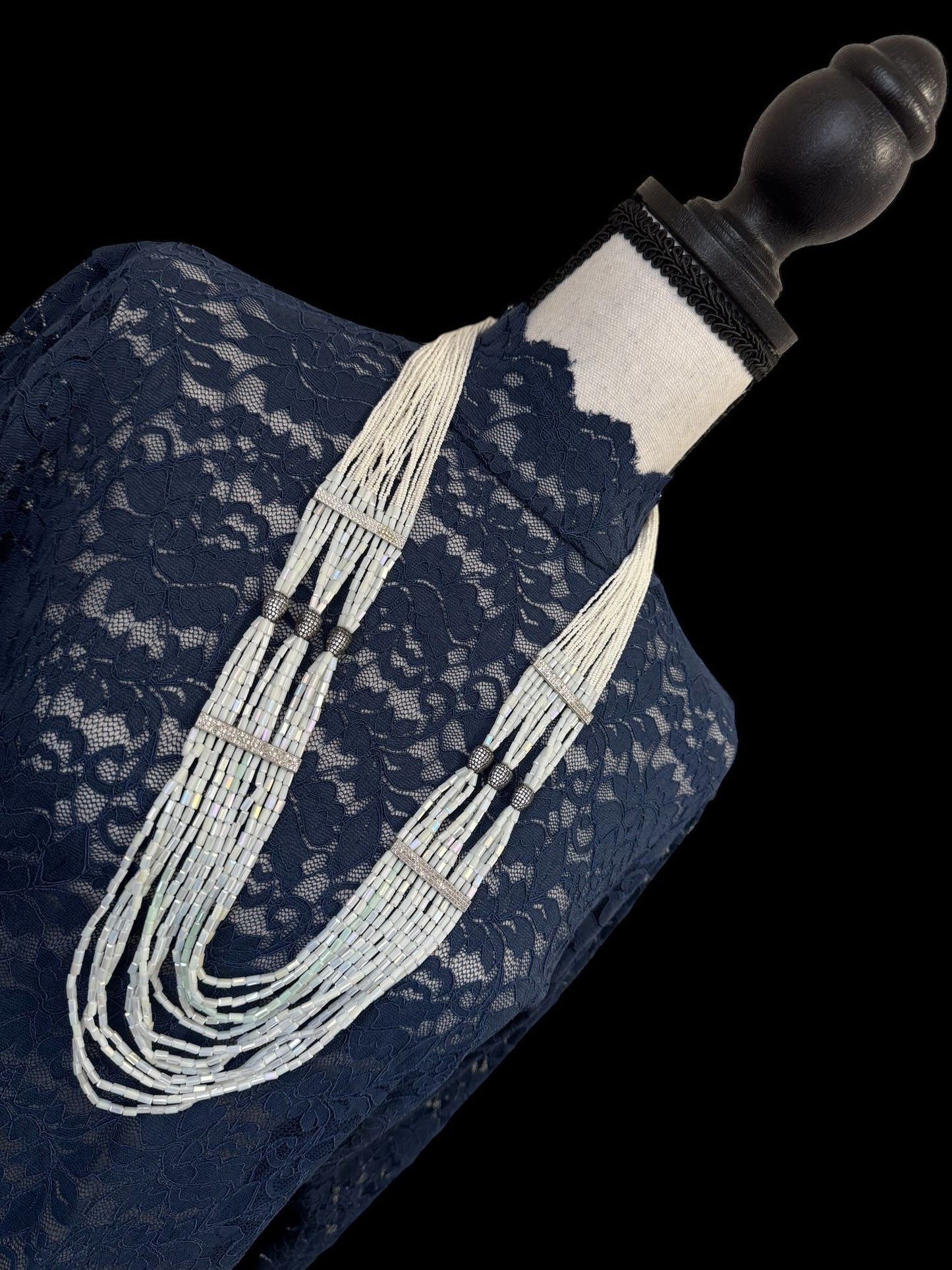 Necklace Crystal Layered with Tiny Pearls and Zircon Stones White