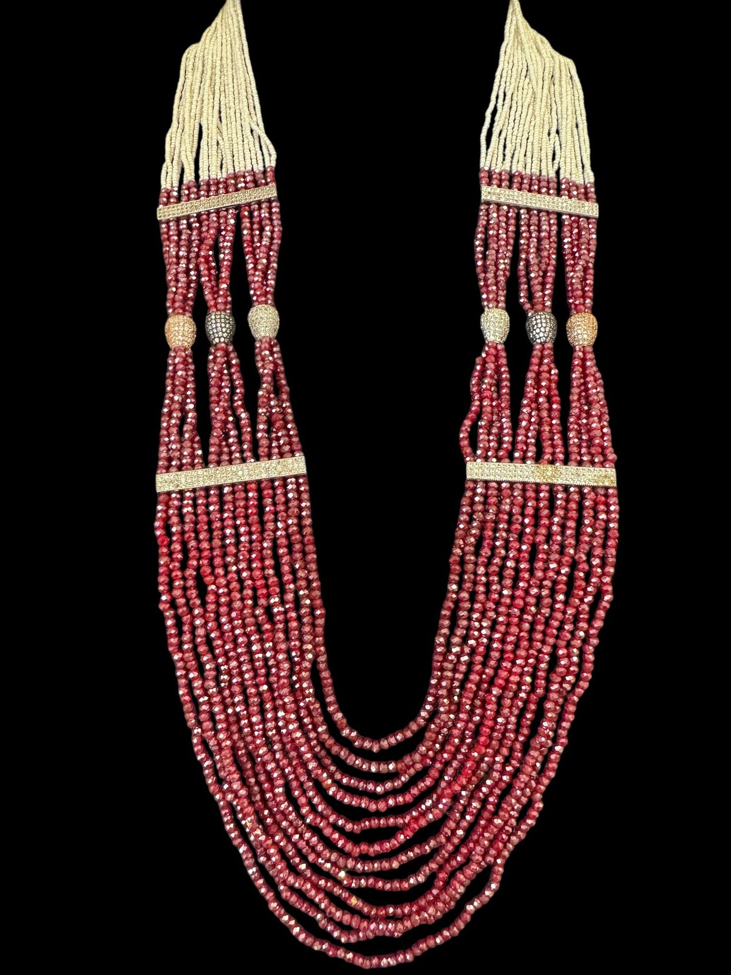 Necklace Crystal Layered with Tiny Pearls and Zircon Stones White / Red