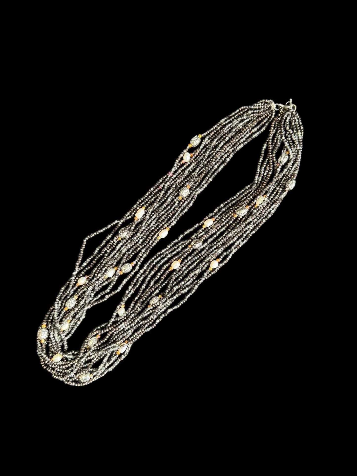 13 Line Dual-Tone Crystal Necklace in Color Brown & White