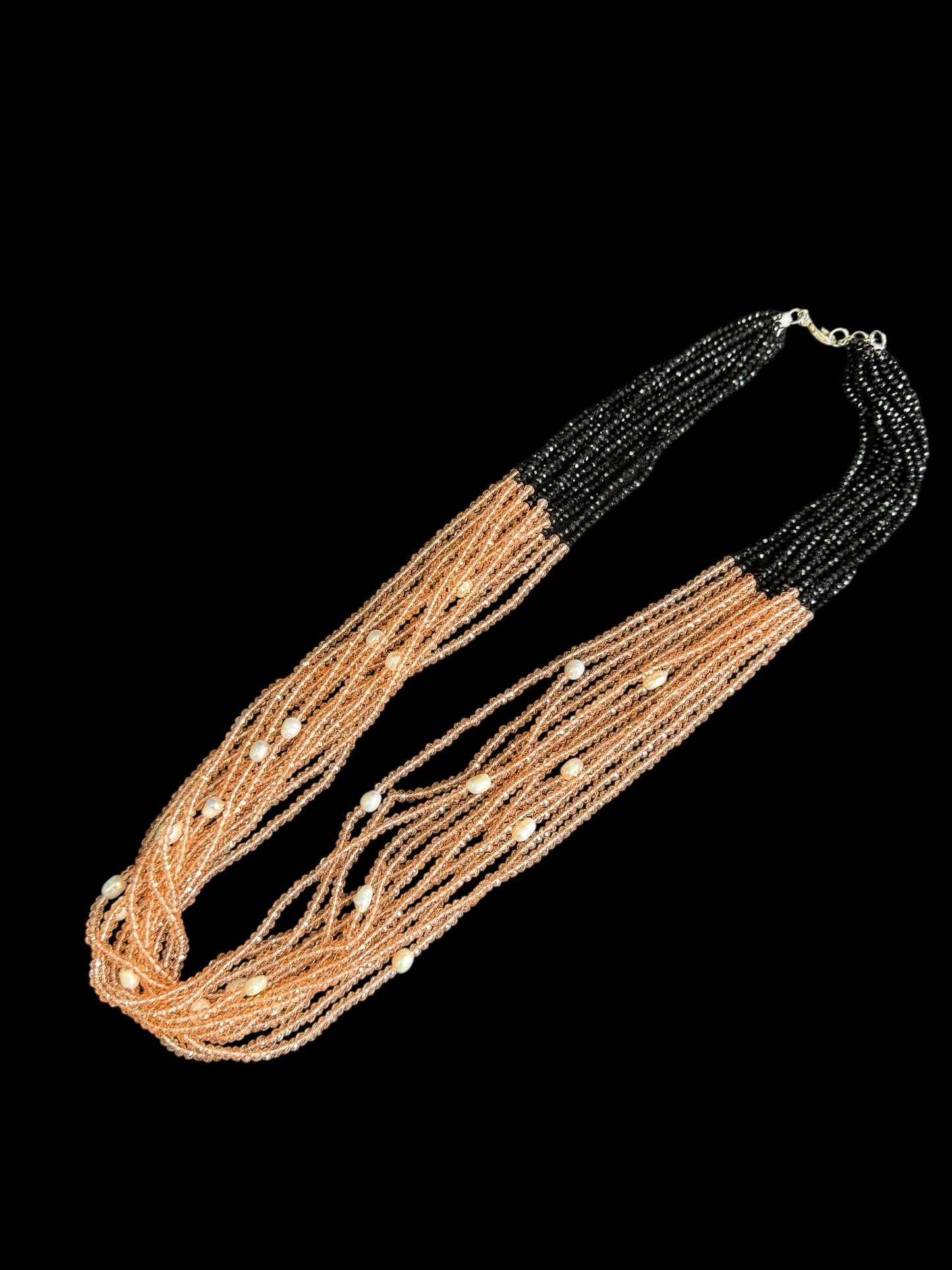 13 Line Dual-Tone Crystal Necklace in Color Black & Orange
