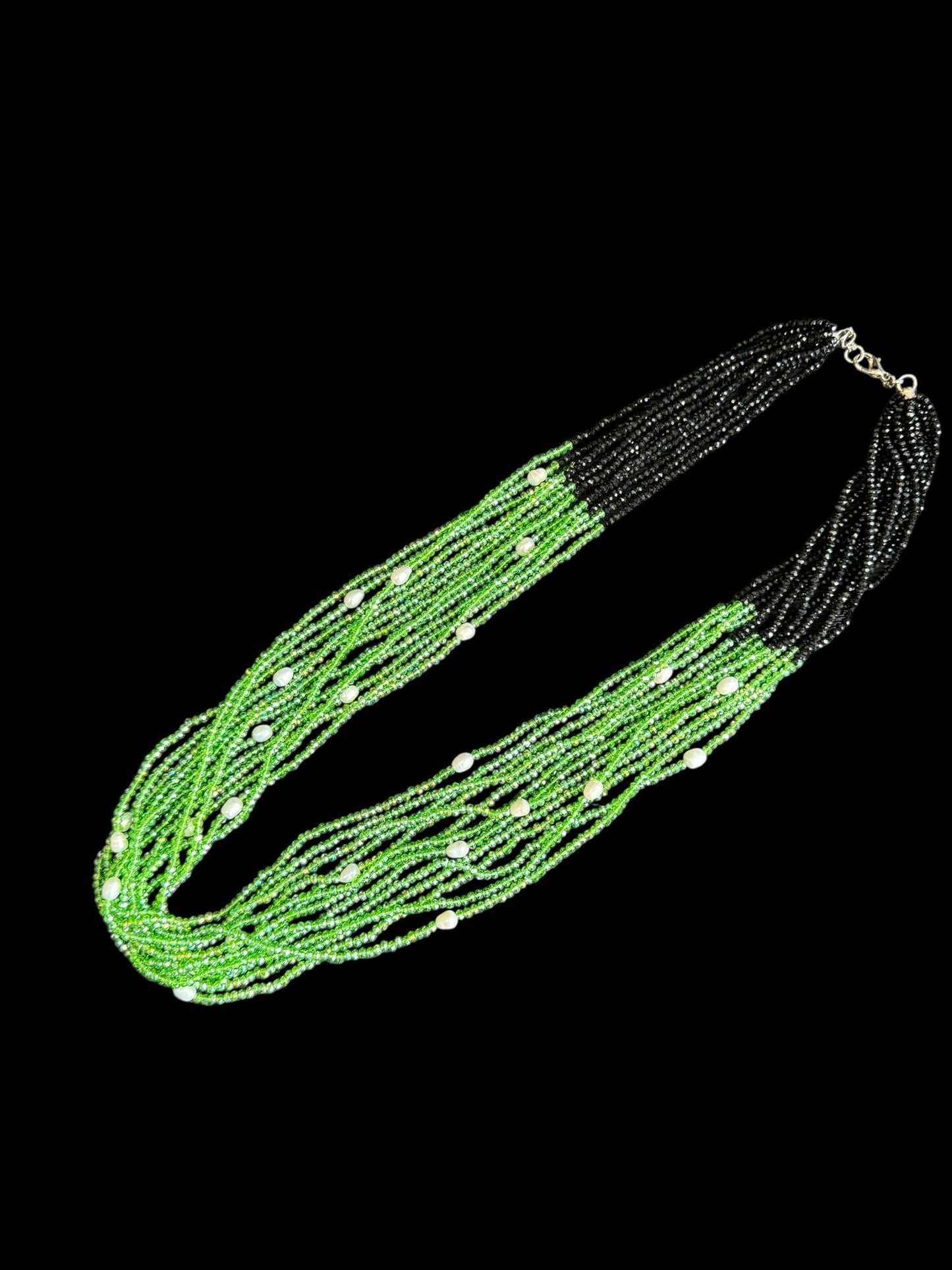 13 Line Dual-Tone Crystal Necklace in Color Black & Green