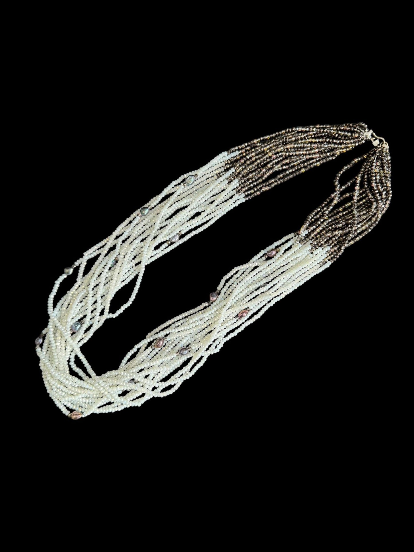13 Line Dual-Tone Crystal Necklace in Color Bronze & White