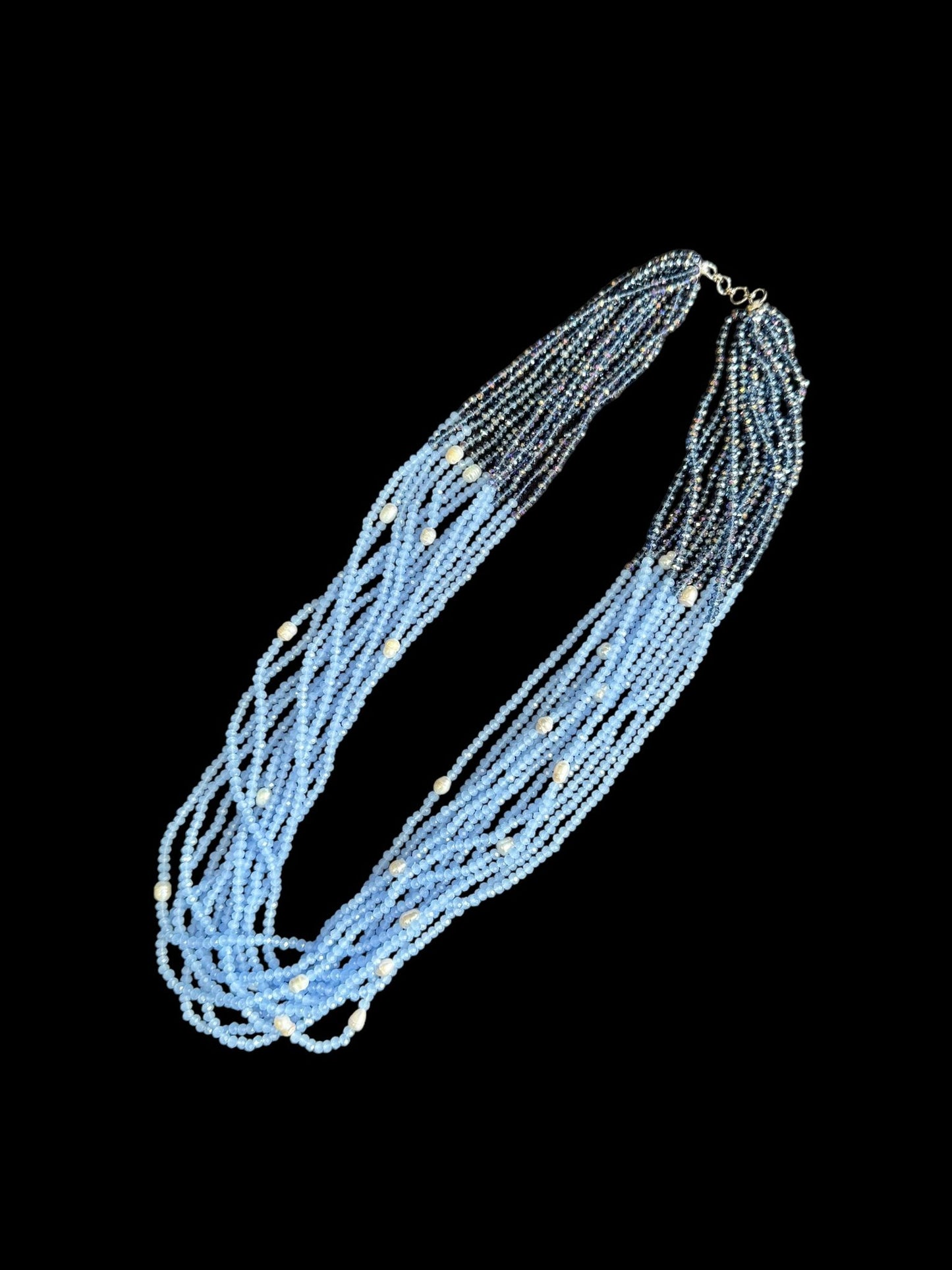 13 Line Dual-Tone Crystal Necklace in Color Navy & Blue