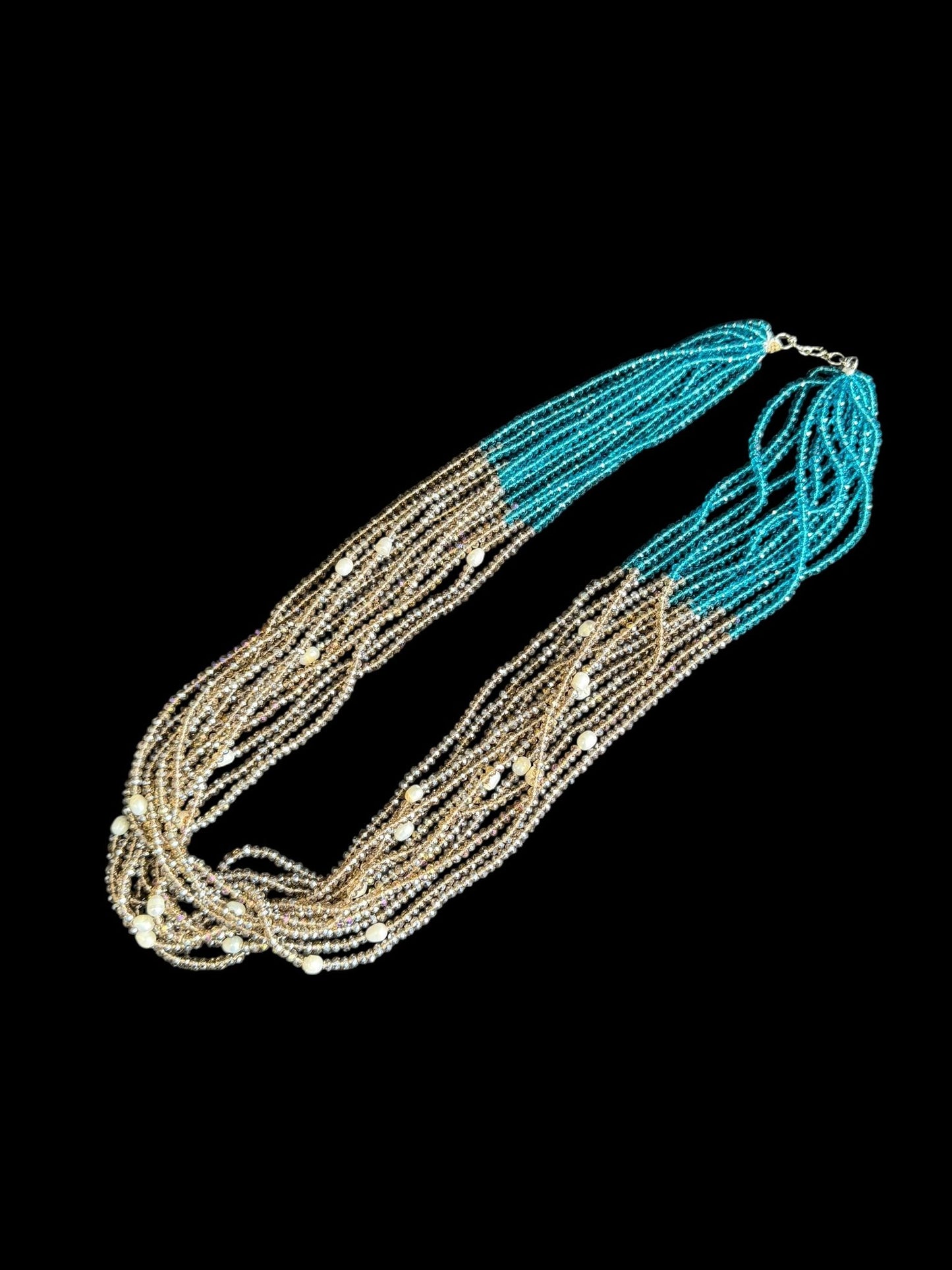 13 Line Dual-Tone Crystal Necklace in Color Teel & Brown