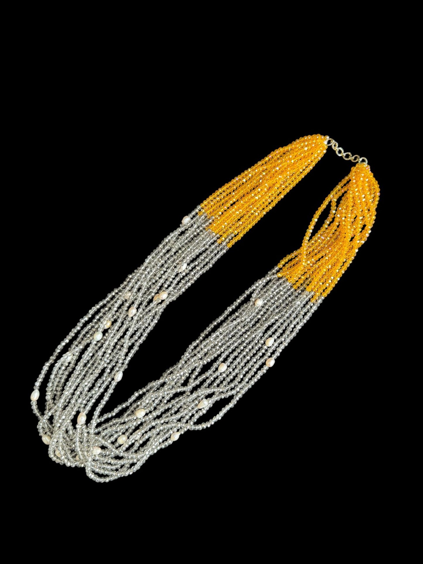 13 Line Dual-Tone Crystal Necklace in Color Yellow & Gray