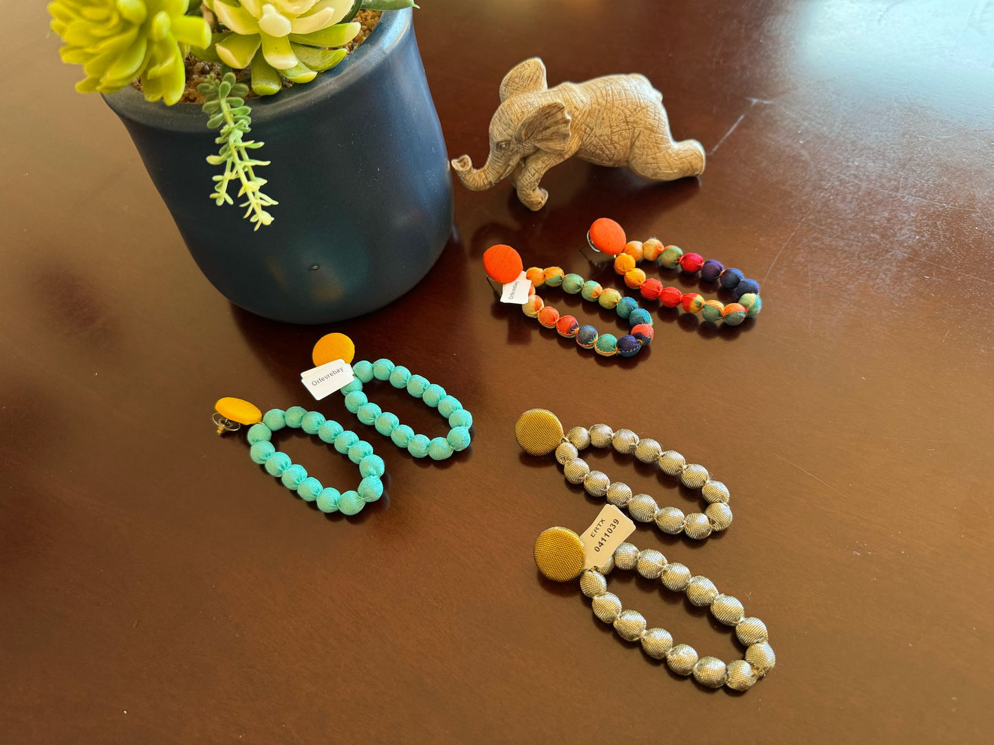 Silk Textile Earring Button and Hoop Multicolor