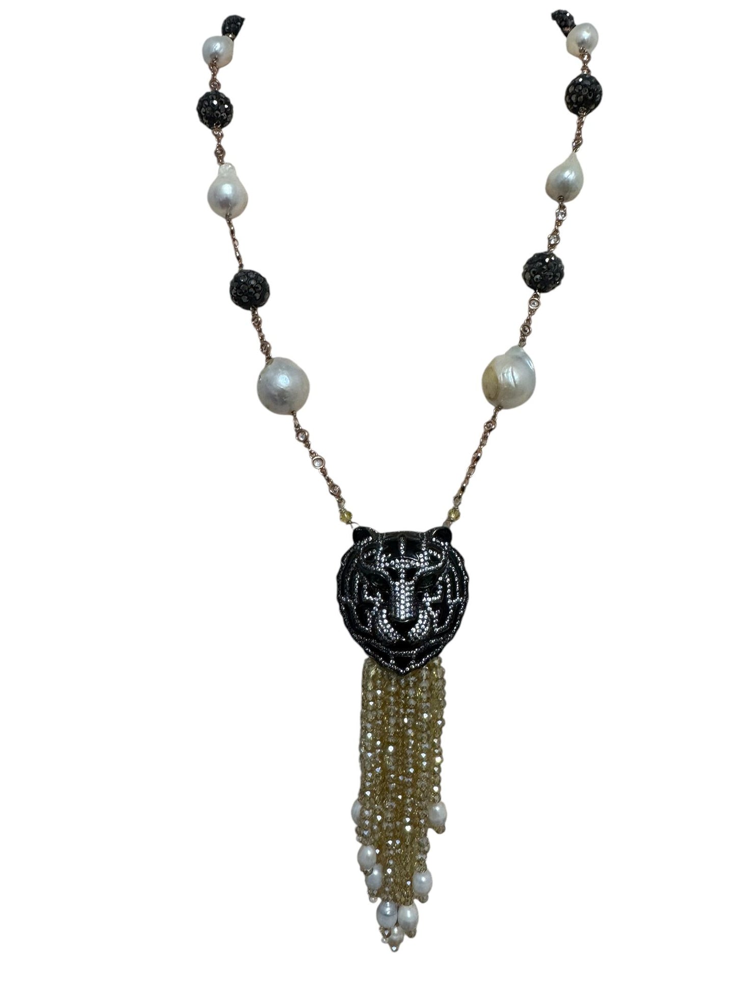 Baroque Pearl Crystal Chain Tiger Face Zircon Pendant