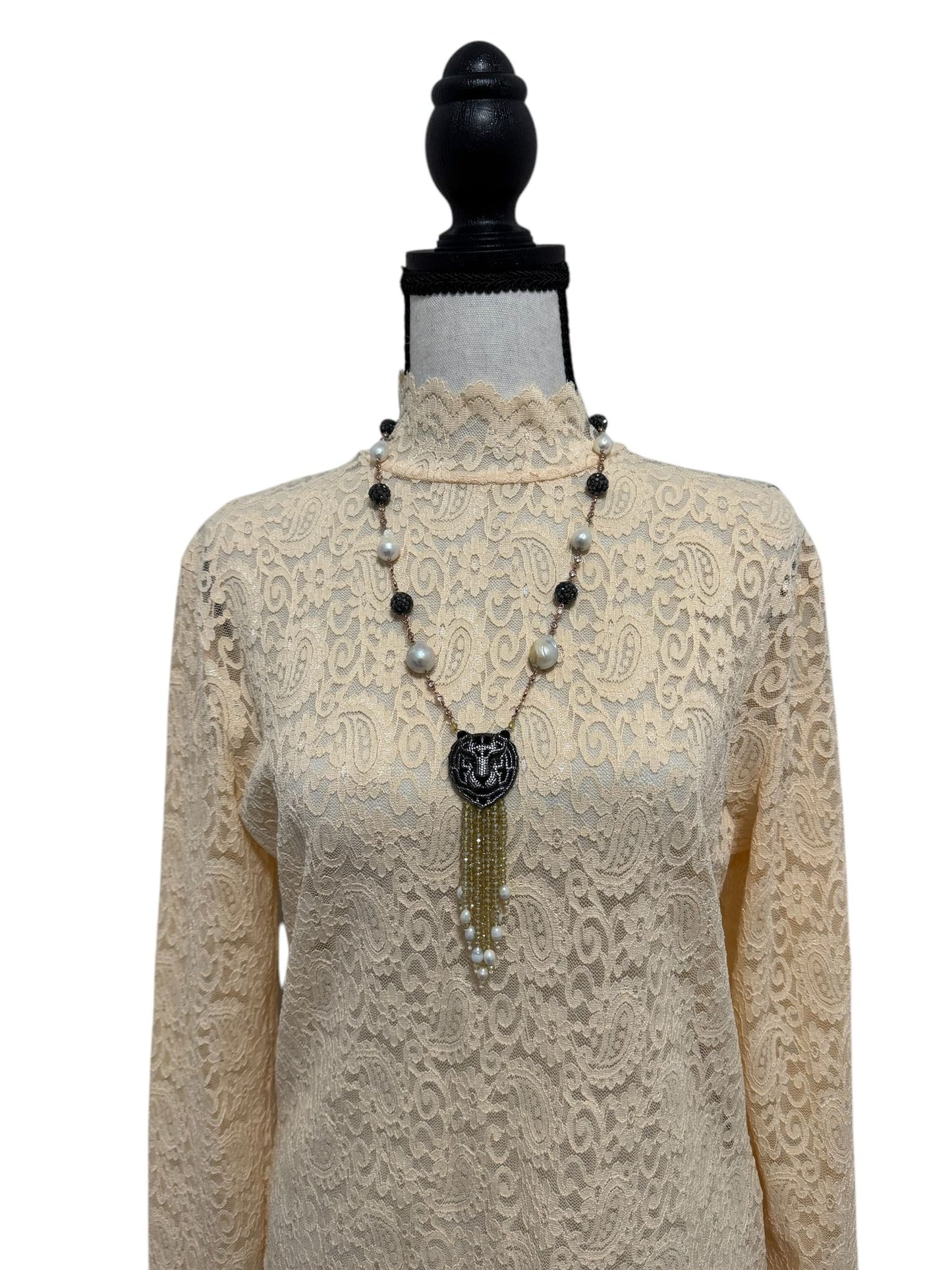 Baroque Pearl Crystal Chain Tiger Face Zircon Pendant