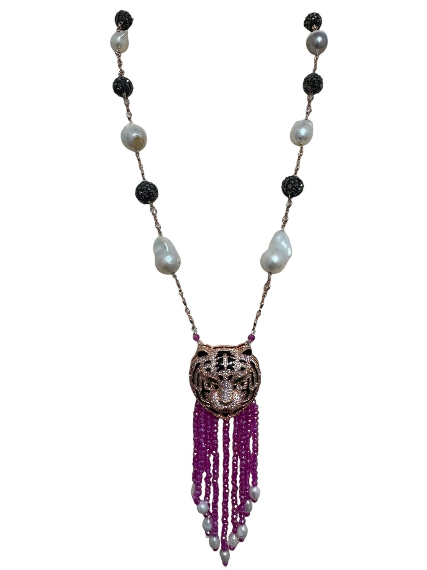 Baroque Pearl Crystal Chain Tiger Face Zircon Pendant