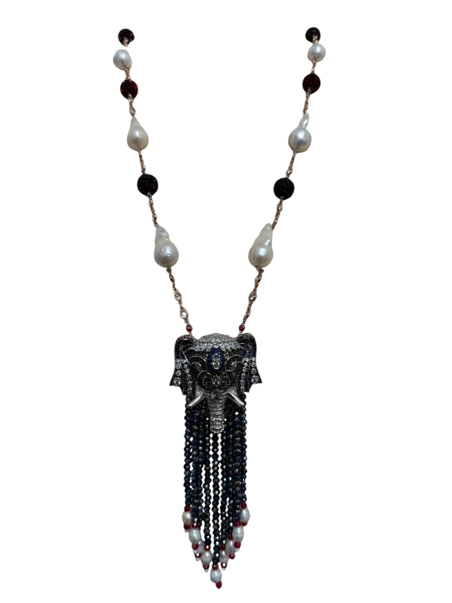 Baroque Pearl Crystal Chain Elephant Face Zircon Pendant