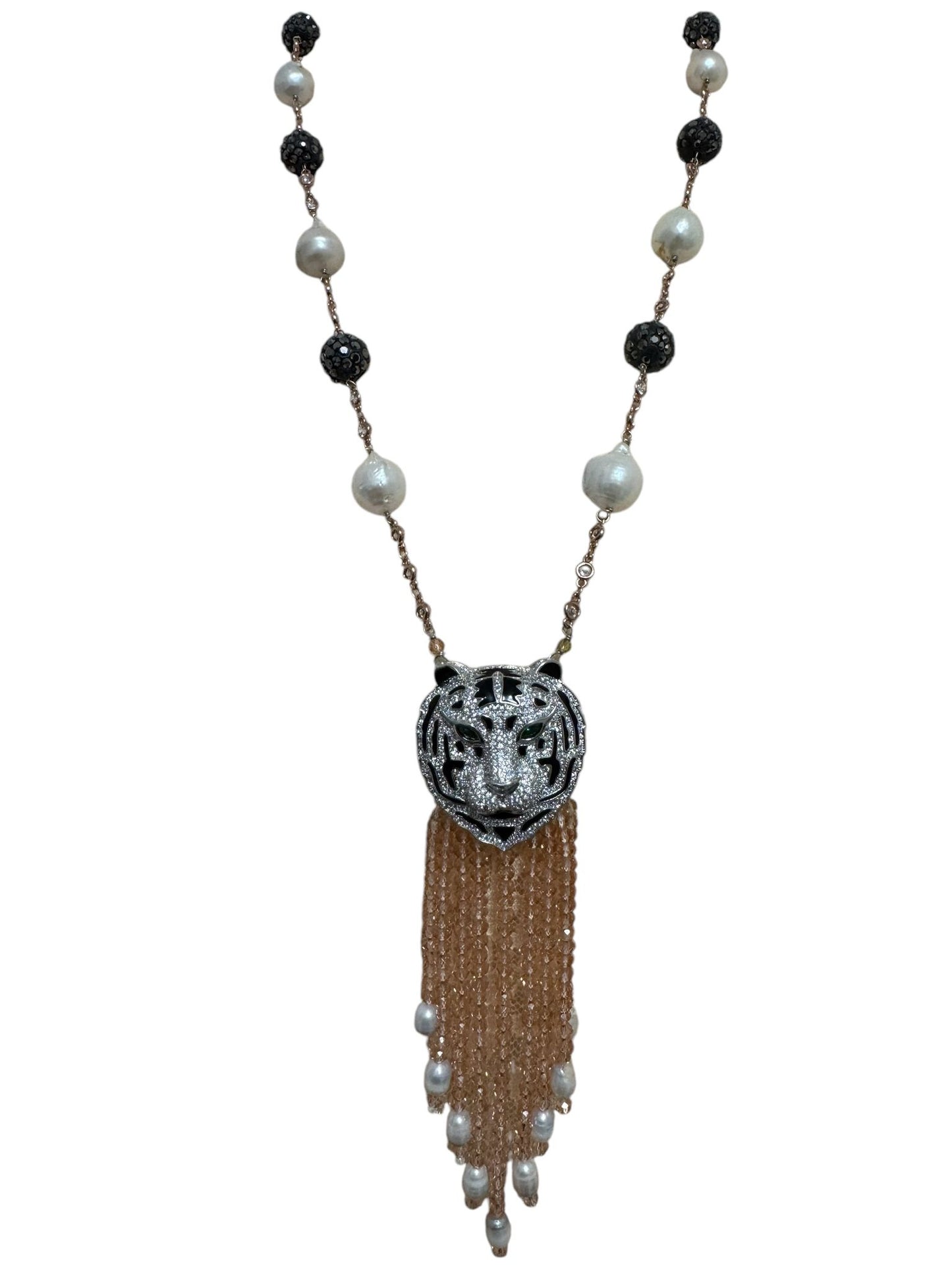 Baroque Pearl Crystal Chain Tiger Face Zircon Pendant