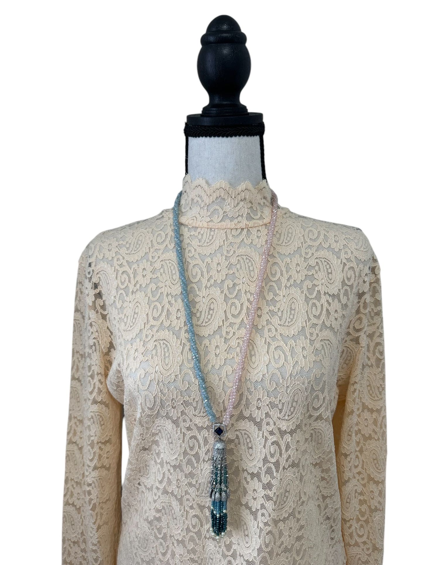 Crystal Hand Twisted Necklace with Zircon Dome Tassel