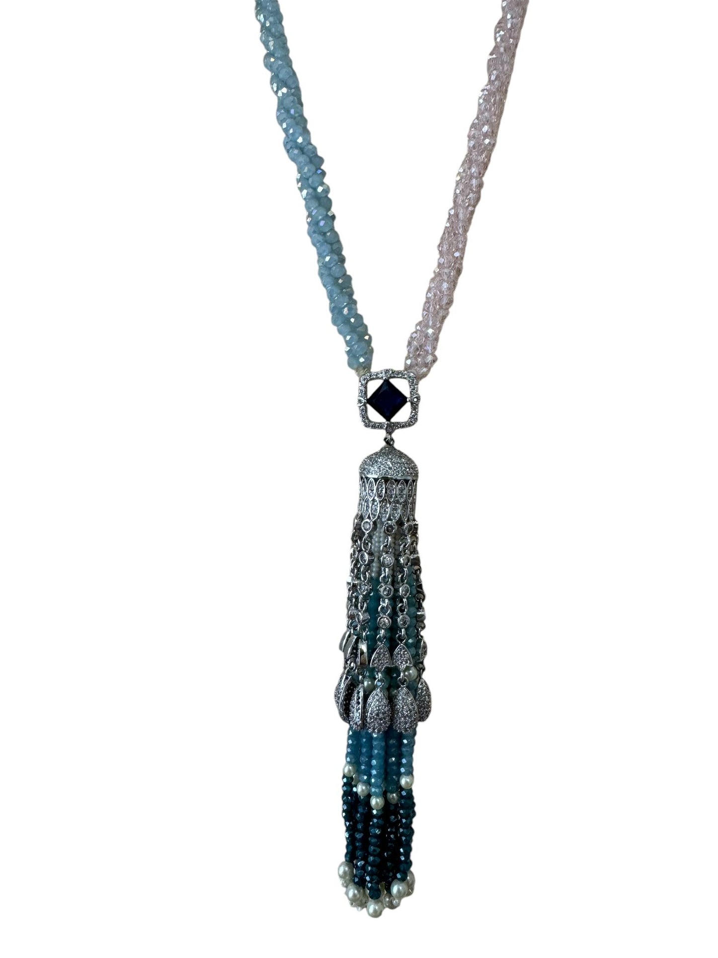 Crystal Hand Twisted Necklace with Zircon Dome Tassel