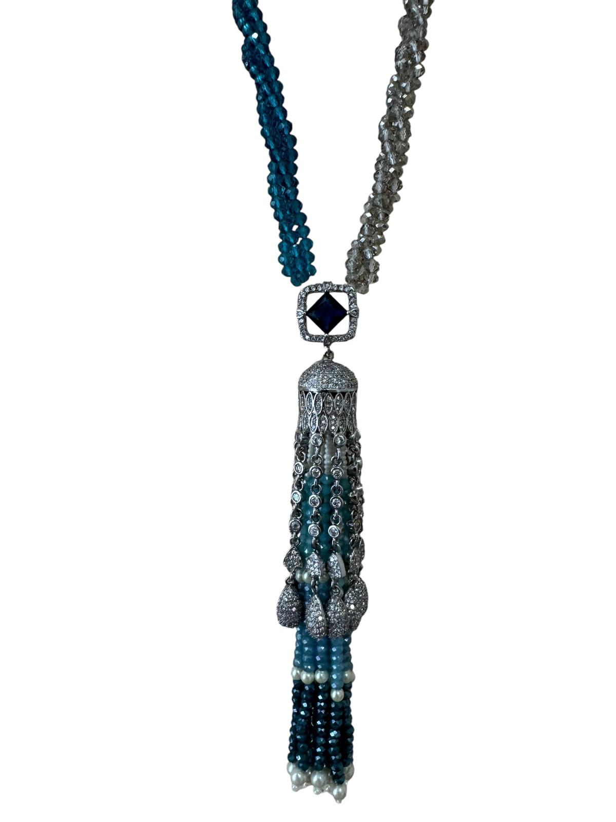 Crystal Hand Twisted Necklace with Zircon Dome Tassel