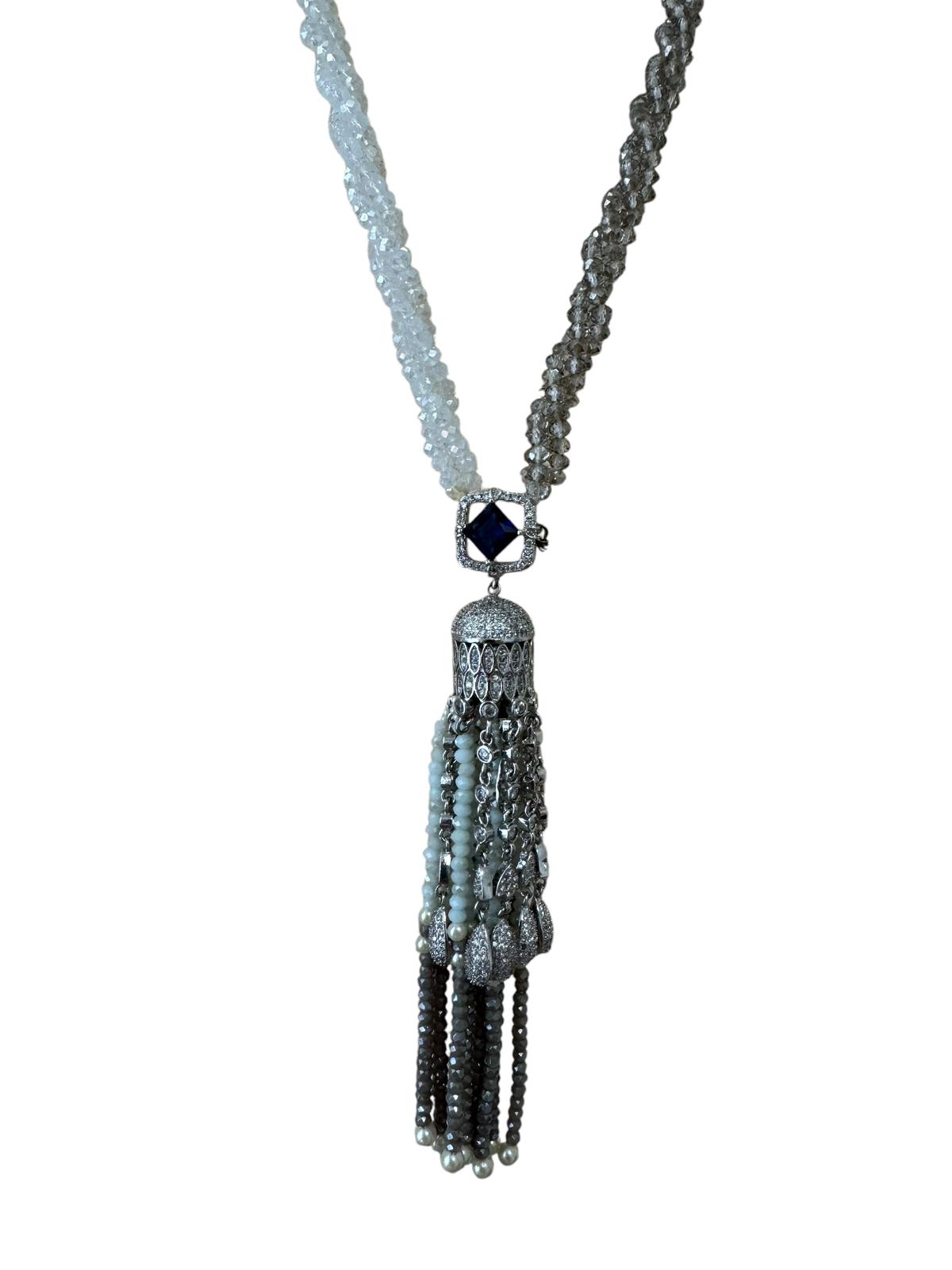 Crystal Hand Twisted Necklace with Zircon Dome Tassel