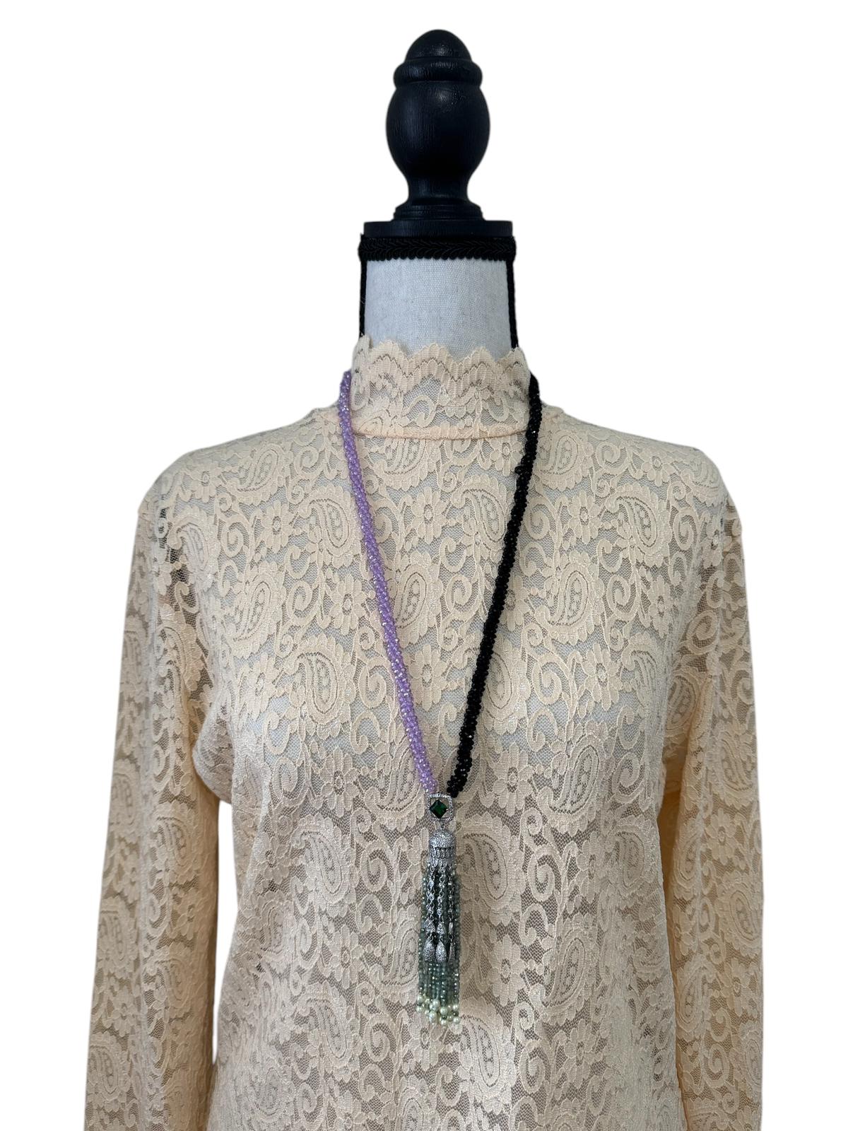 Crystal Hand Twisted Necklace with Zircon Dome Tassel