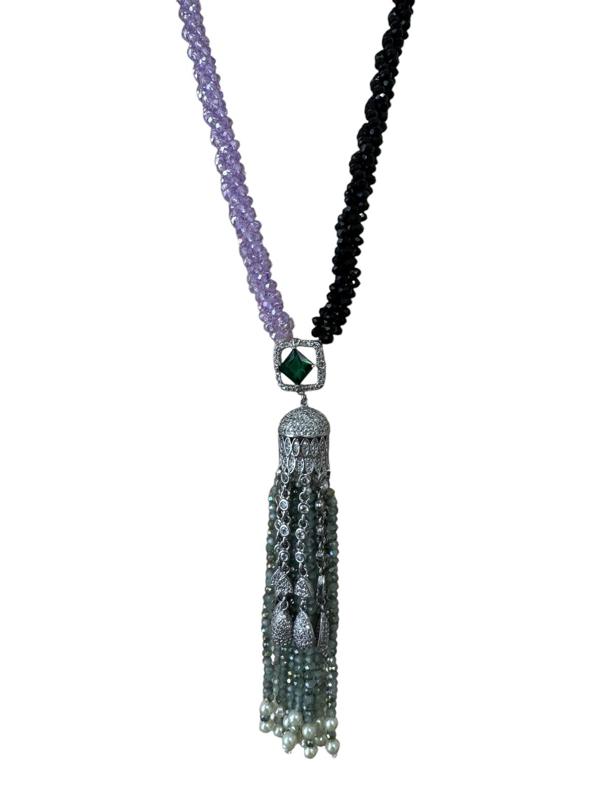 Crystal Hand Twisted Necklace with Zircon Dome Tassel