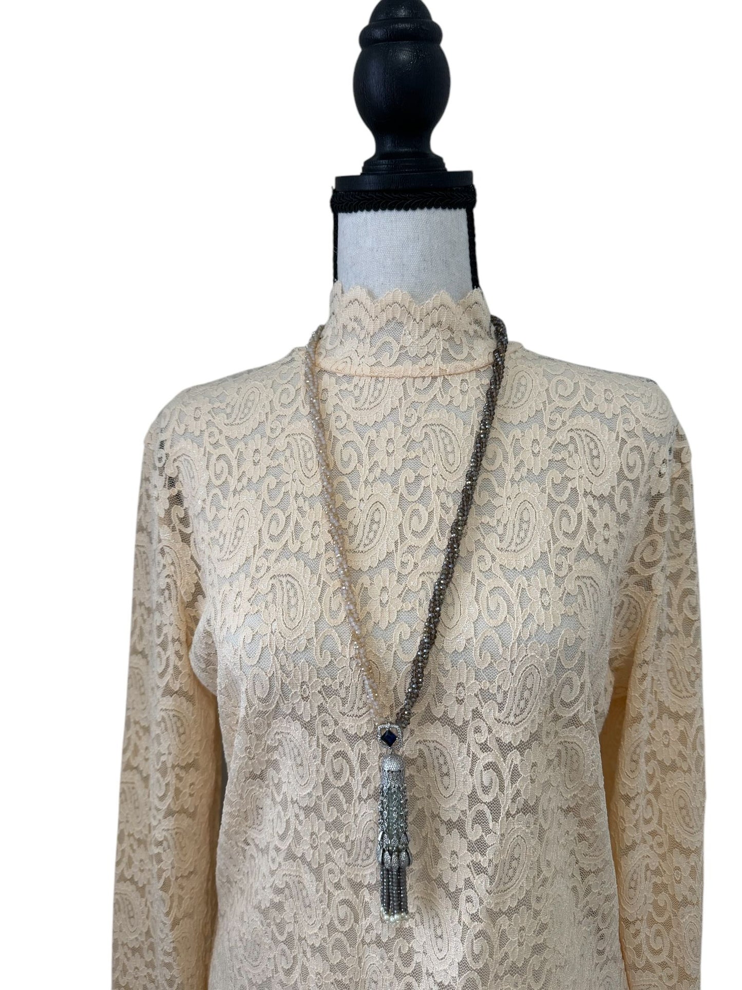 Crystal Hand Twisted Necklace with Zircon Dome Tassel