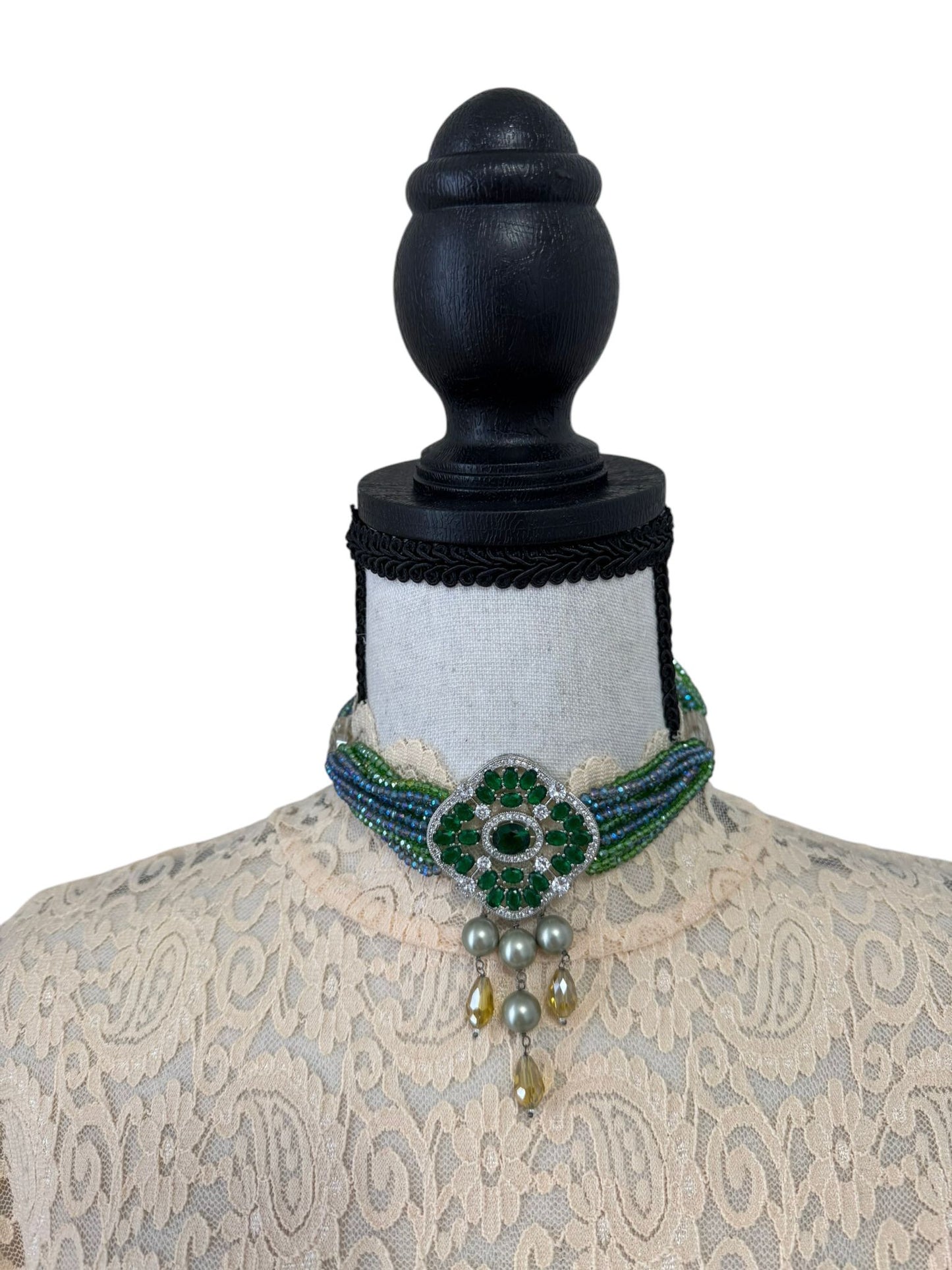 Crystal Chocker with Zircon Pendant