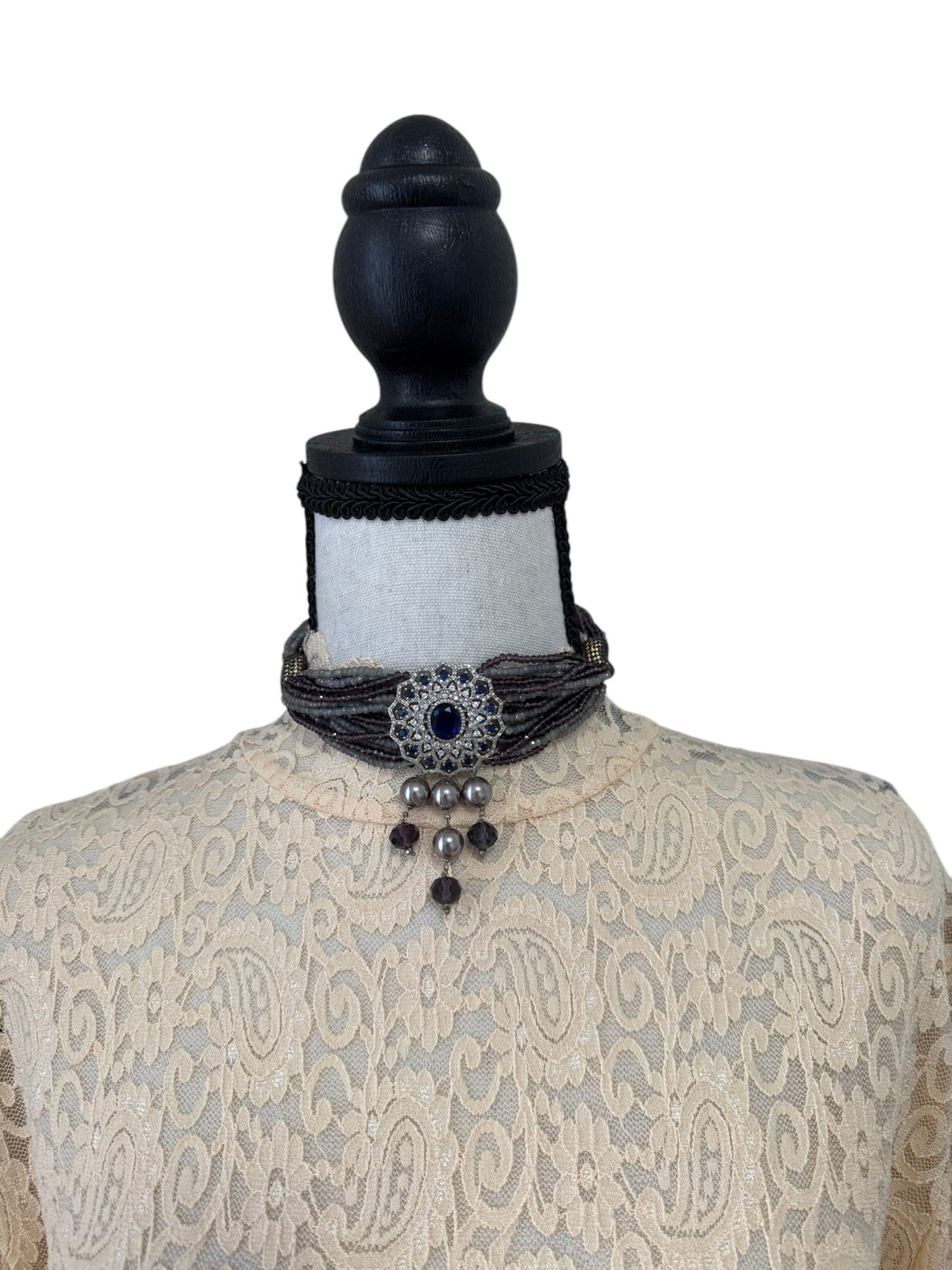 Crystal Chocker with Zircon Pendant