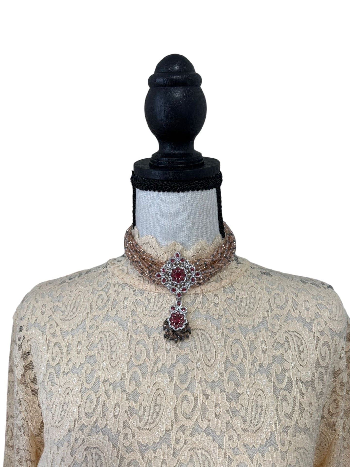 Crystal Chocker with Zircon Pendant