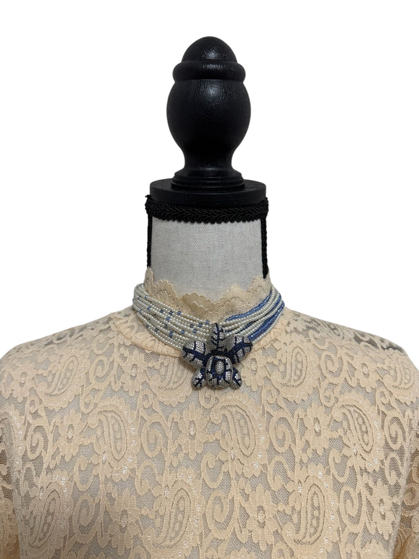 Crystal and Pearl Choker with Zircon Orchid Pendant