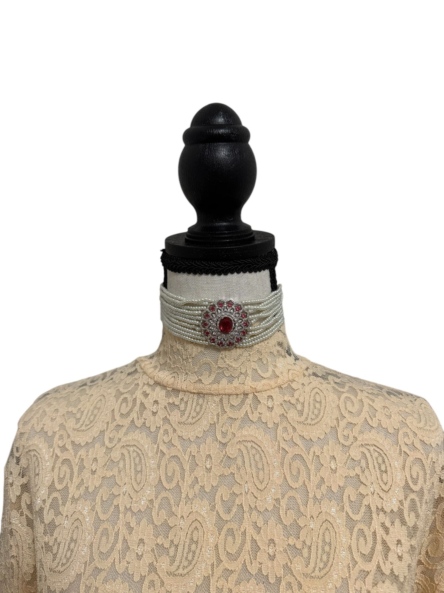 Crystal and Pearl Choker with Zircon Pendant