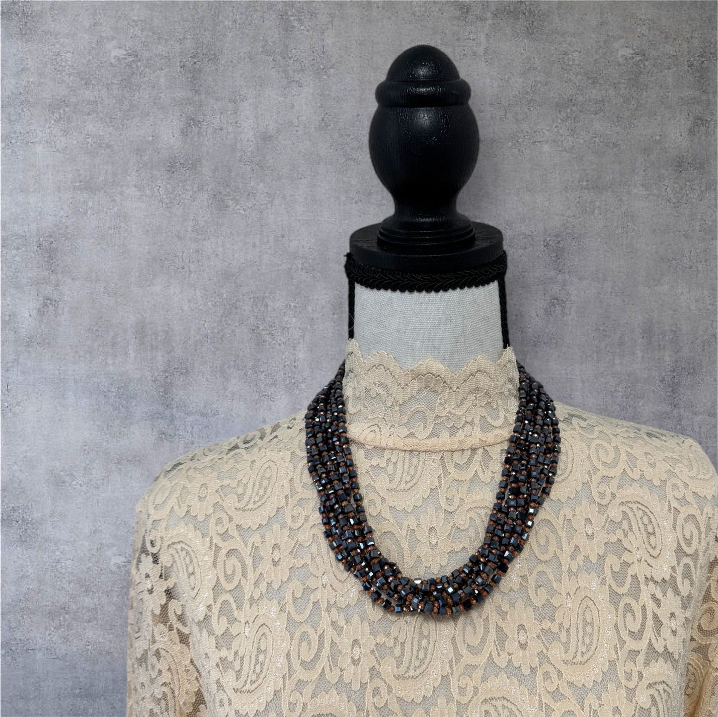 Square Crystal 8 Line Cluster Short Round the Neck Necklace
