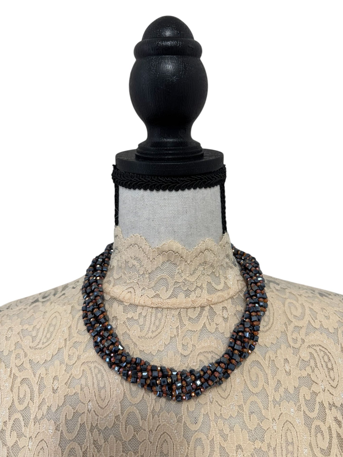 Square Crystal 8 Line Cluster Short Round the Neck Necklace