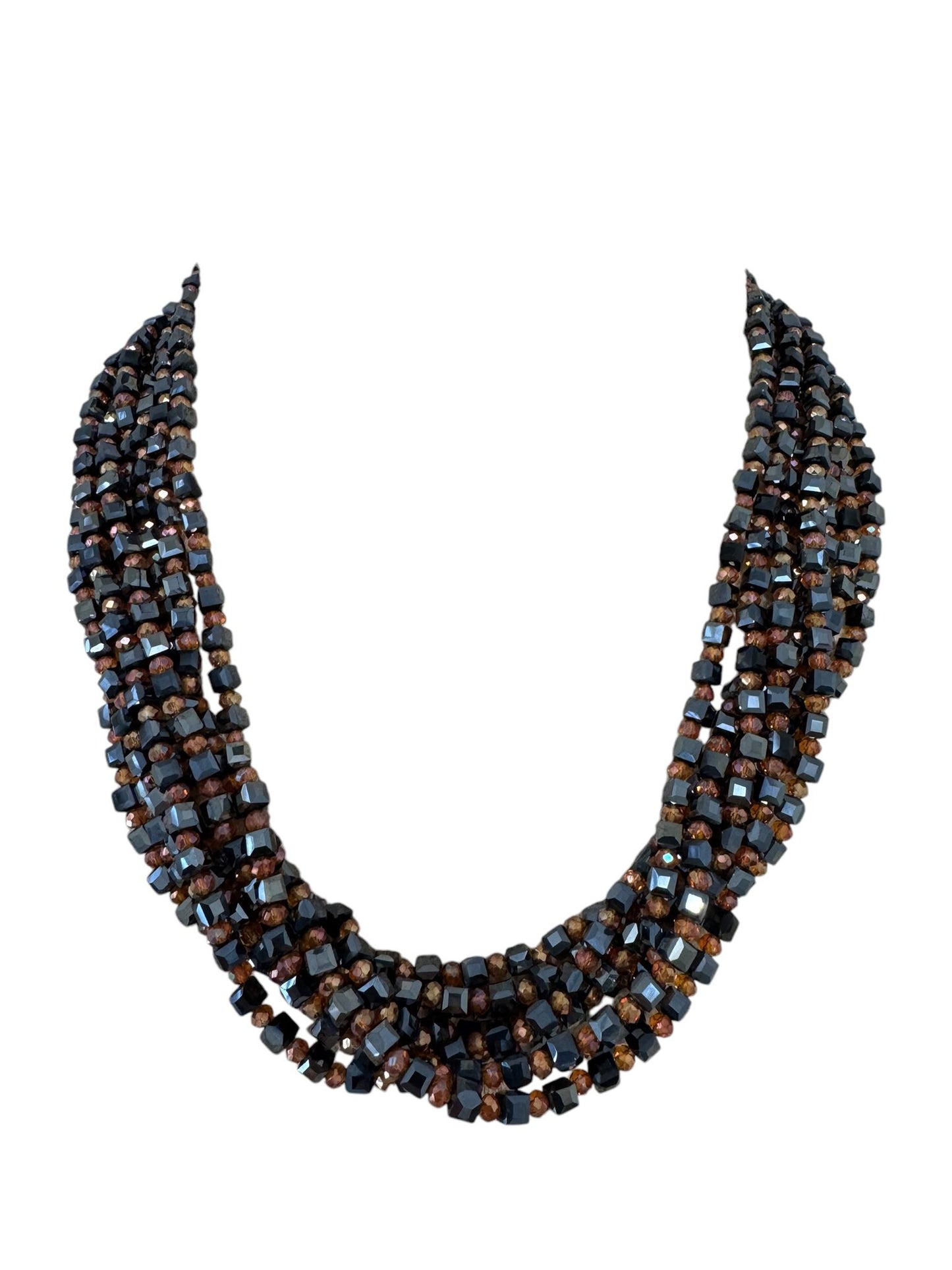 Square Crystal 8 Line Cluster Short Round the Neck Necklace