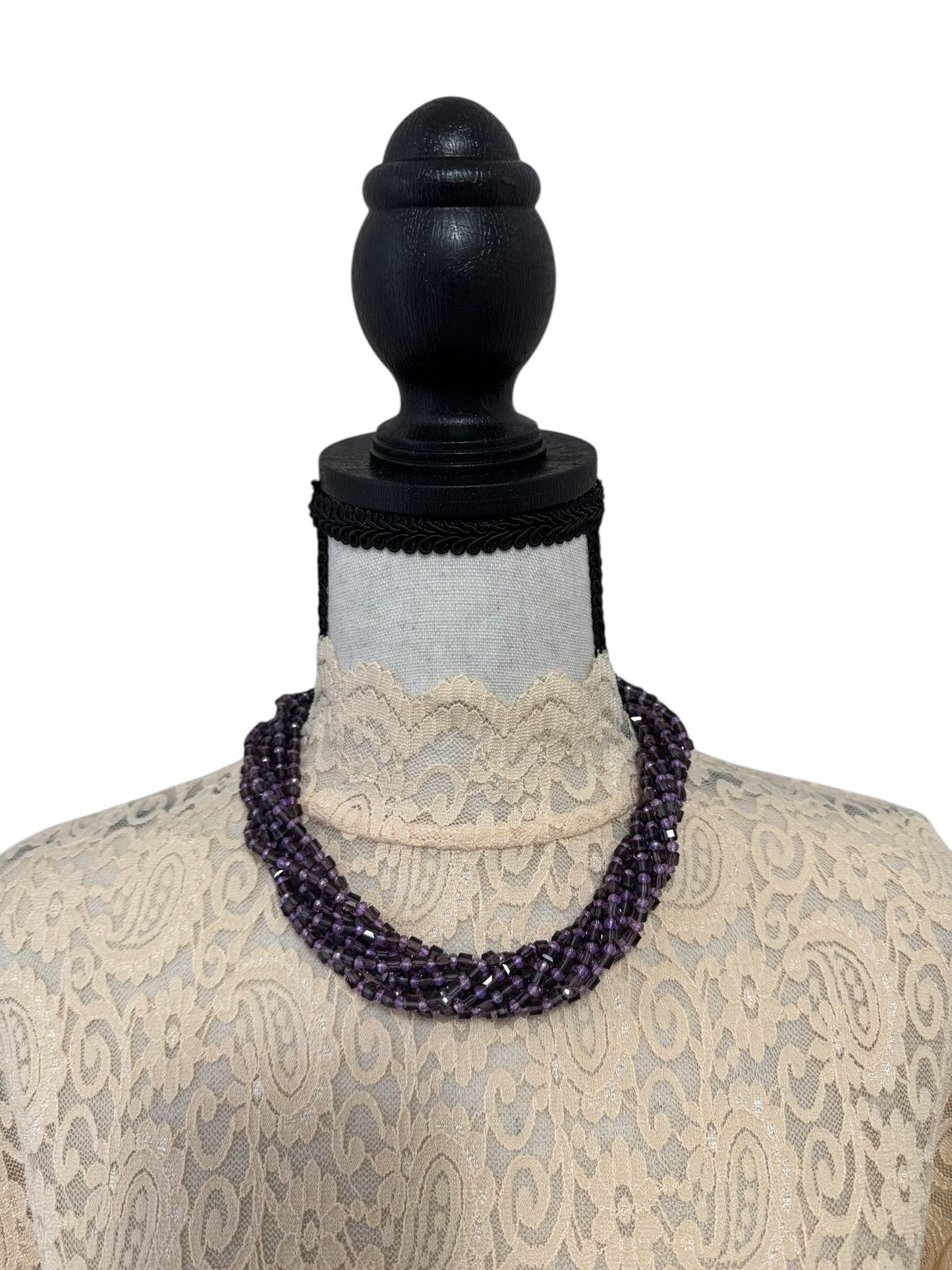 Square Crystal 8 Line Cluster Short Round the Neck Necklace