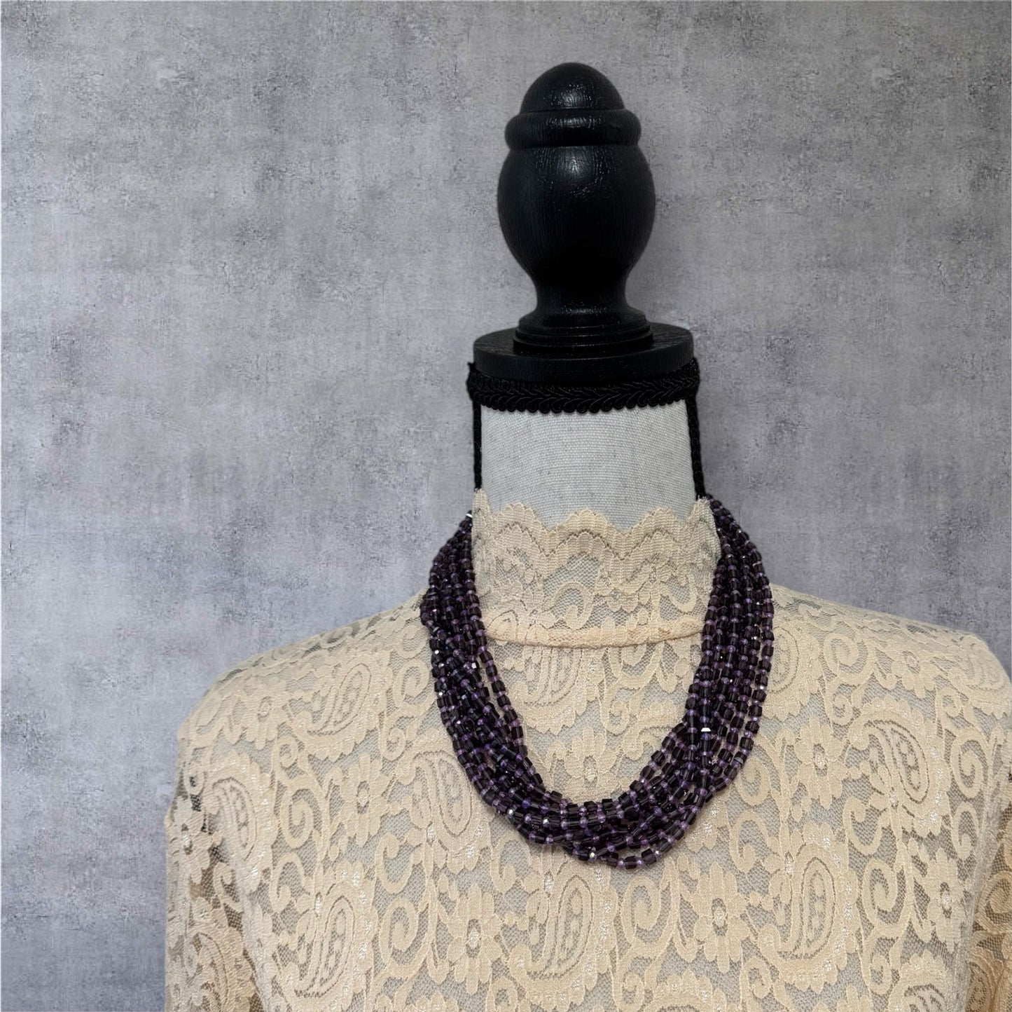 Square Crystal 8 Line Cluster Short Round the Neck Necklace
